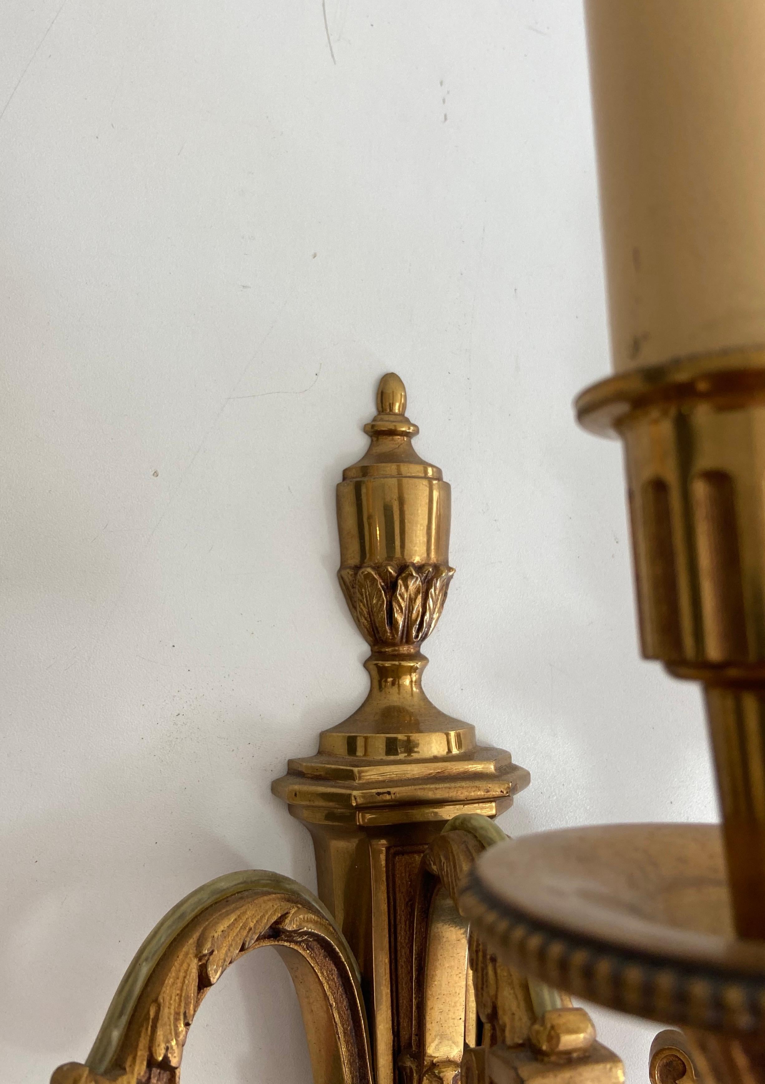 Mid-20th Century Pair of Louis the 16th Style 3 Arms Bronze Wall Lights by Lucien Gau For Sale