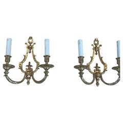 Pair of Louis the 16th Style Bronze Wall Lights by Lucien Gau, circa 1900