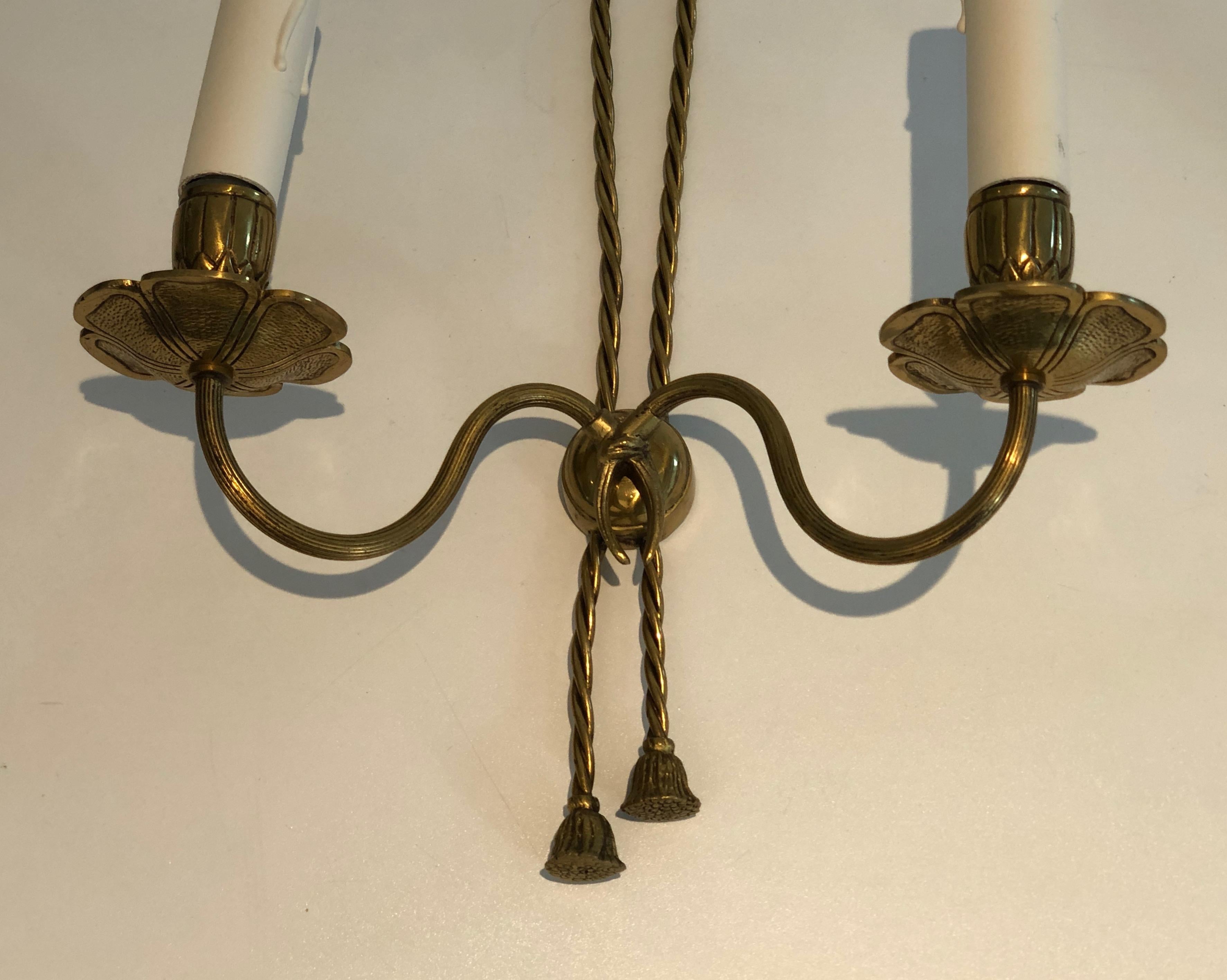 Pair of Louis the 16th Style Bronze Wall Lights with Ribbons, French, circa 1950 For Sale 11