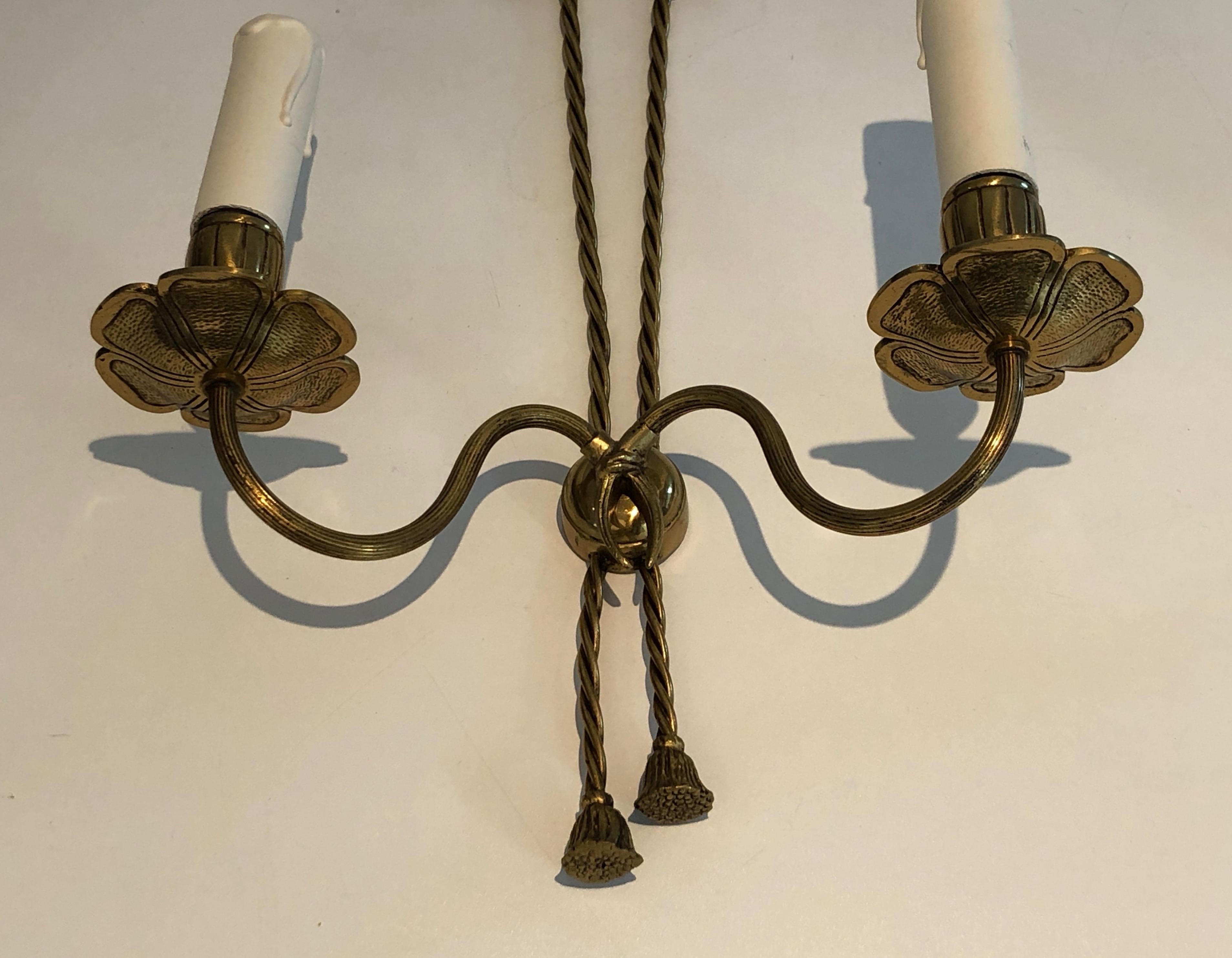 Pair of Louis the 16th Style Bronze Wall Lights with Ribbons, French, circa 1950 For Sale 1