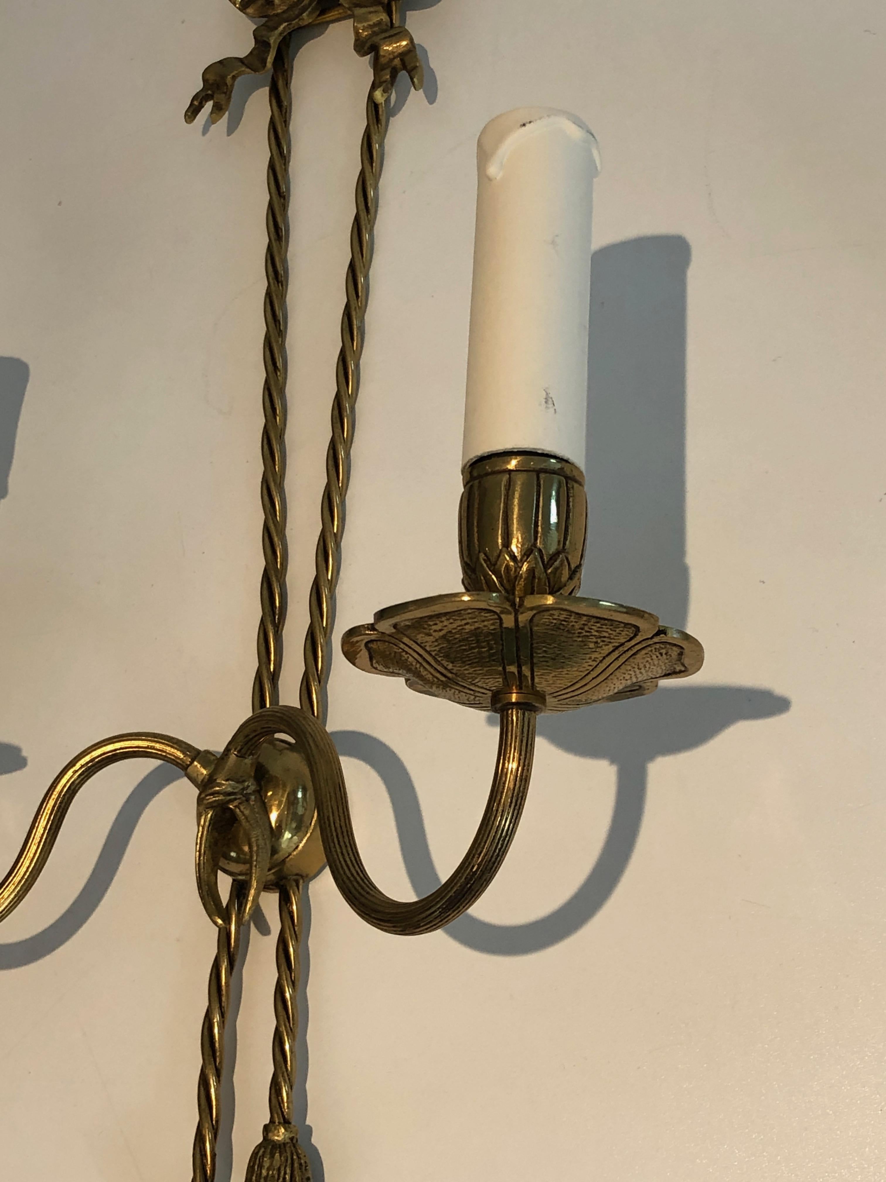 Pair of Louis the 16th Style Bronze Wall Lights with Ribbons, French, circa 1950 For Sale 3
