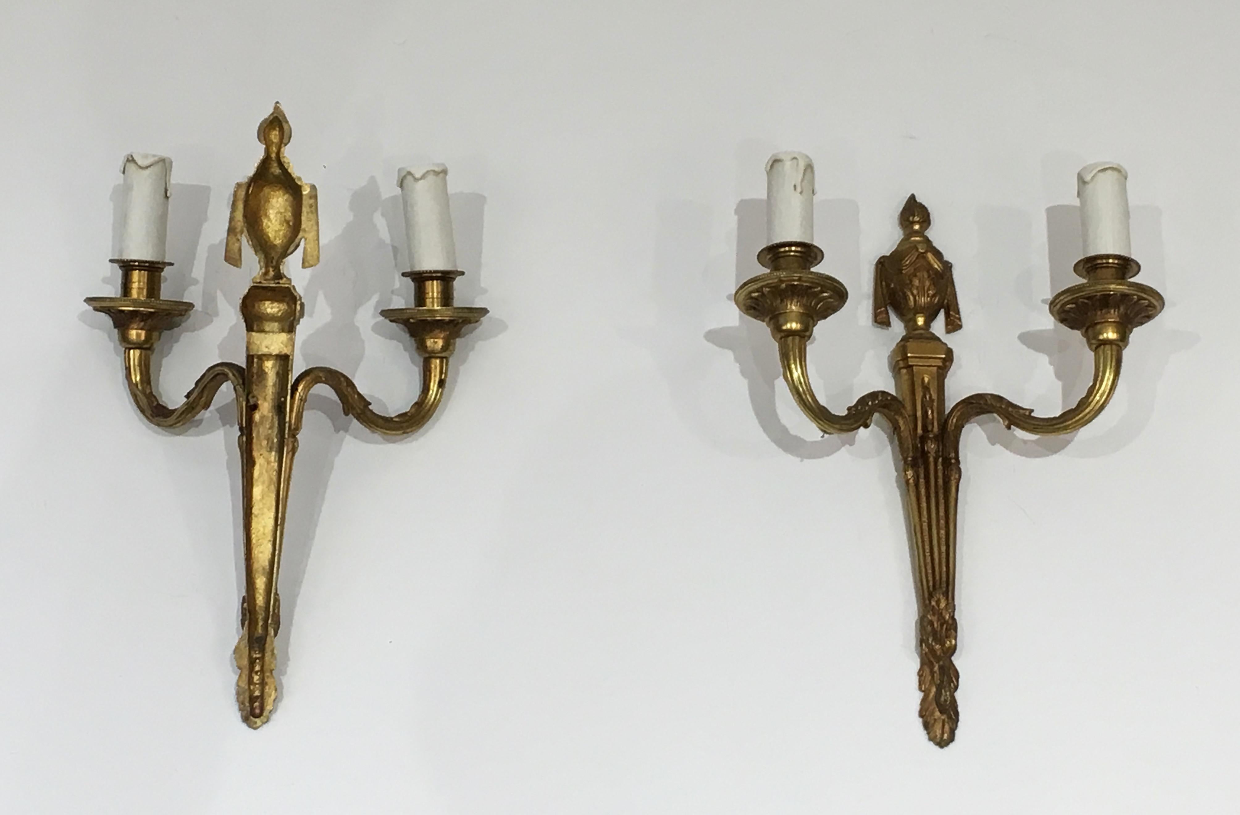Pair of Louis the 16th Century Style Bronze Wall Sconces, French, circa 1940 For Sale 4