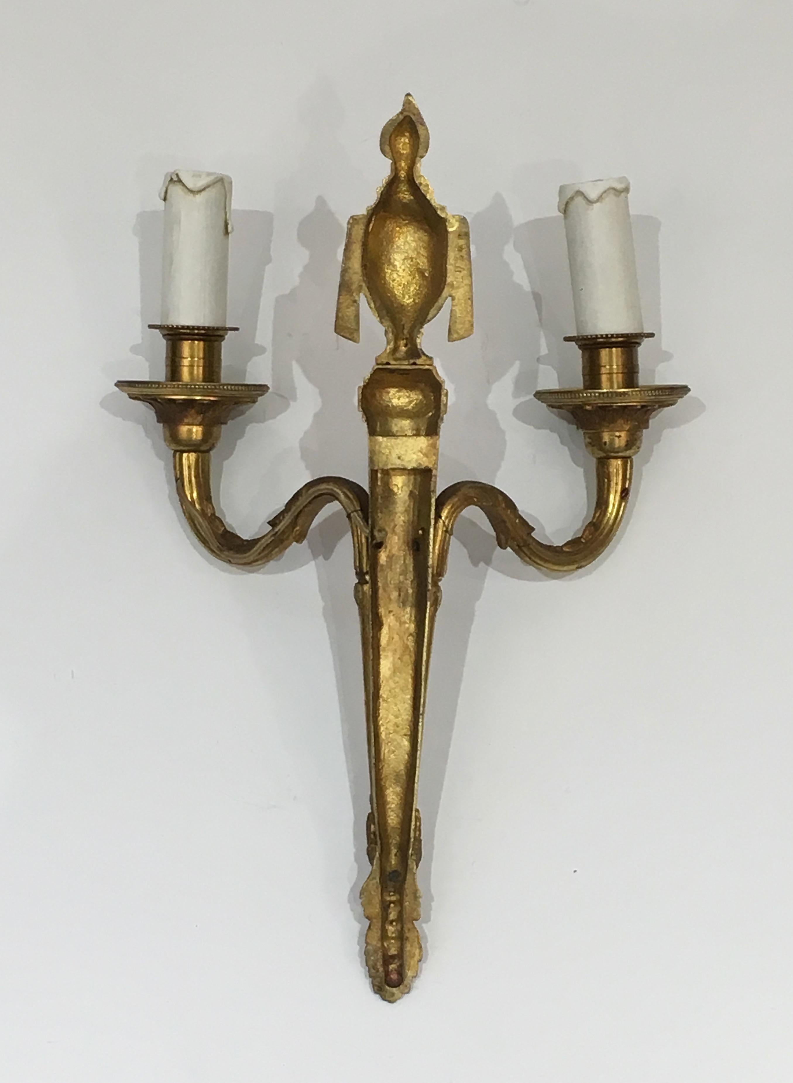 Pair of Louis the 16th Century Style Bronze Wall Sconces, French, circa 1940 For Sale 5
