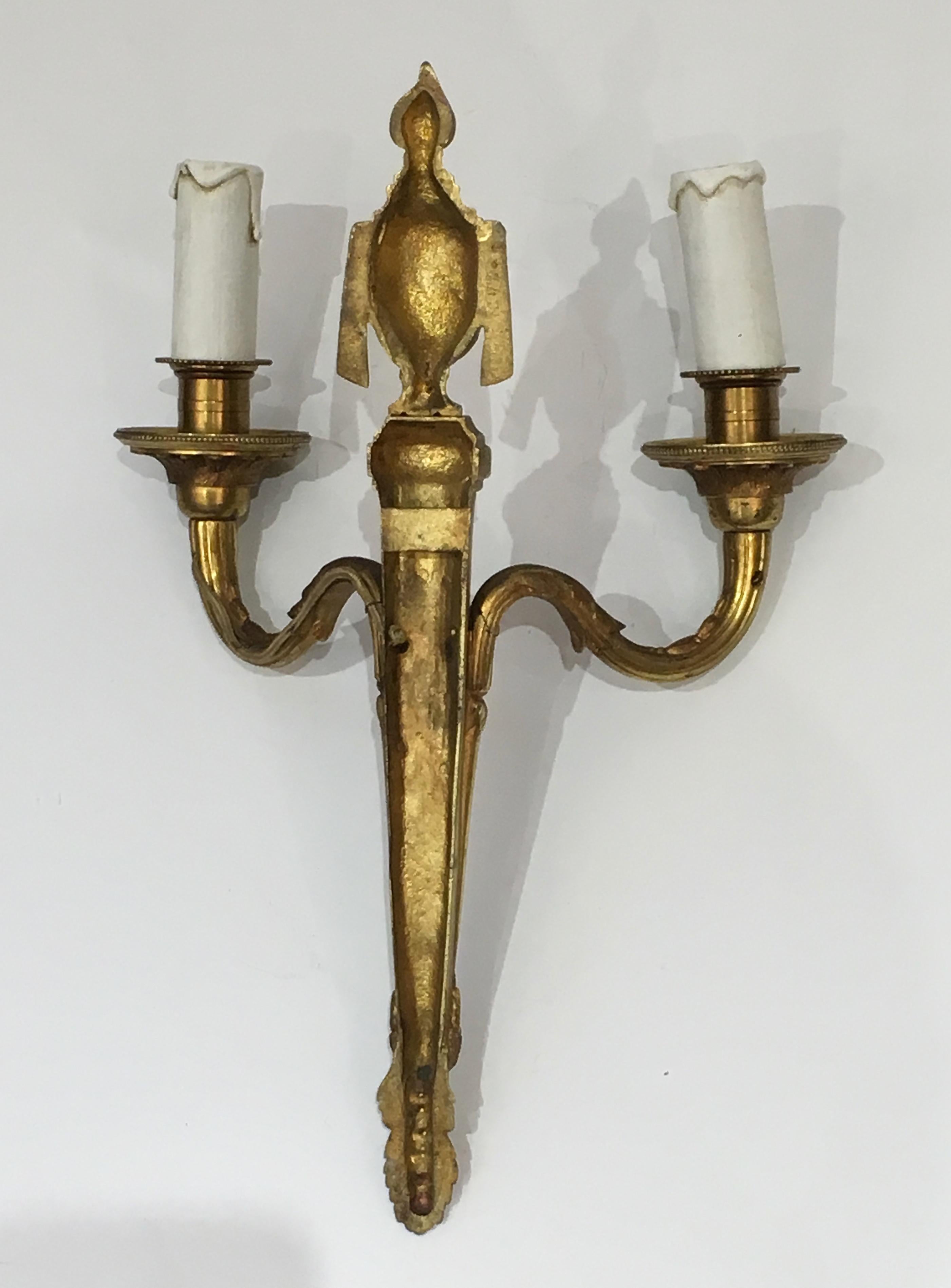 Pair of Louis the 16th Century Style Bronze Wall Sconces, French, circa 1940 For Sale 7