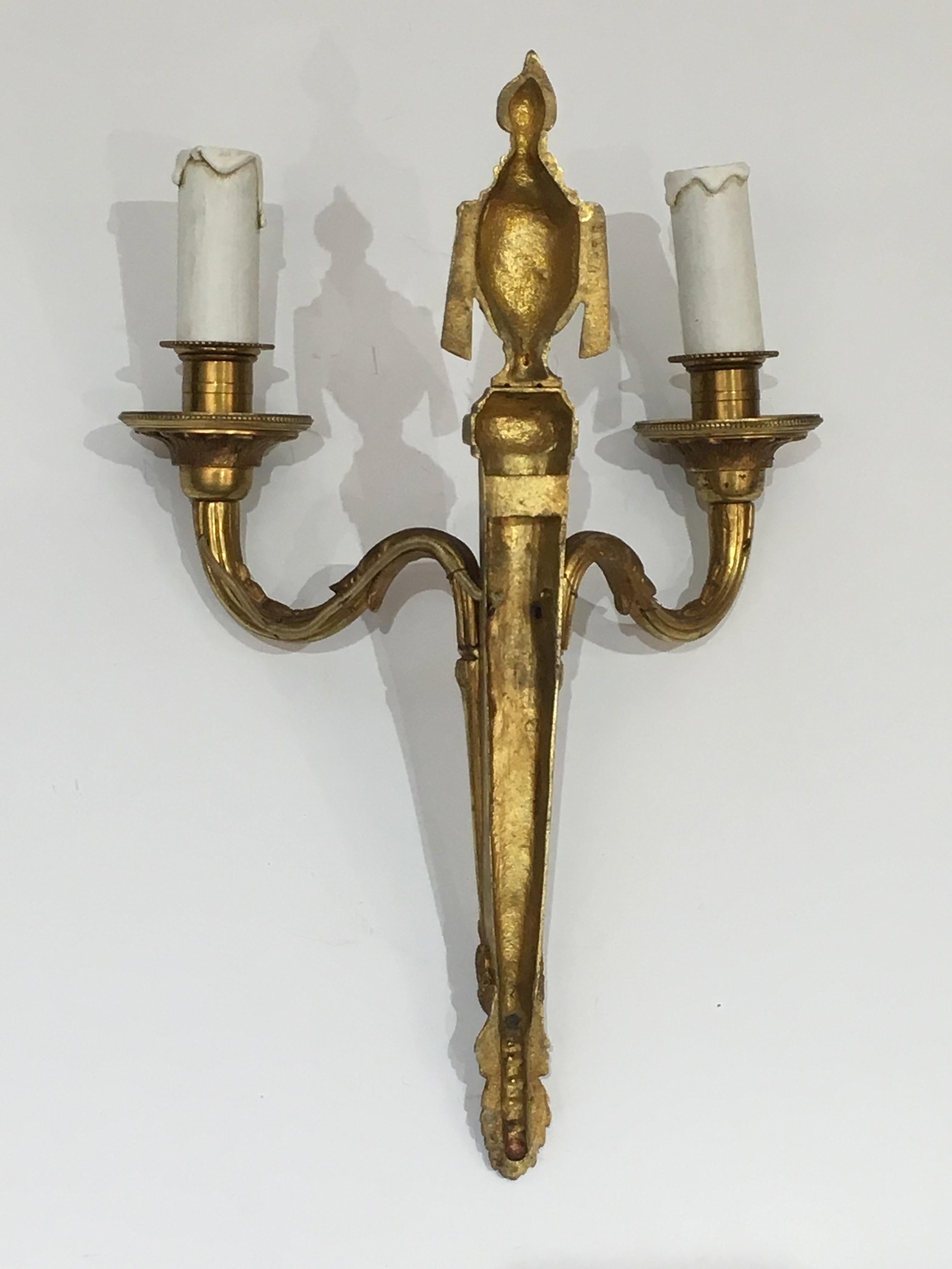Pair of Louis the 16th Century Style Bronze Wall Sconces, French, circa 1940 For Sale 8
