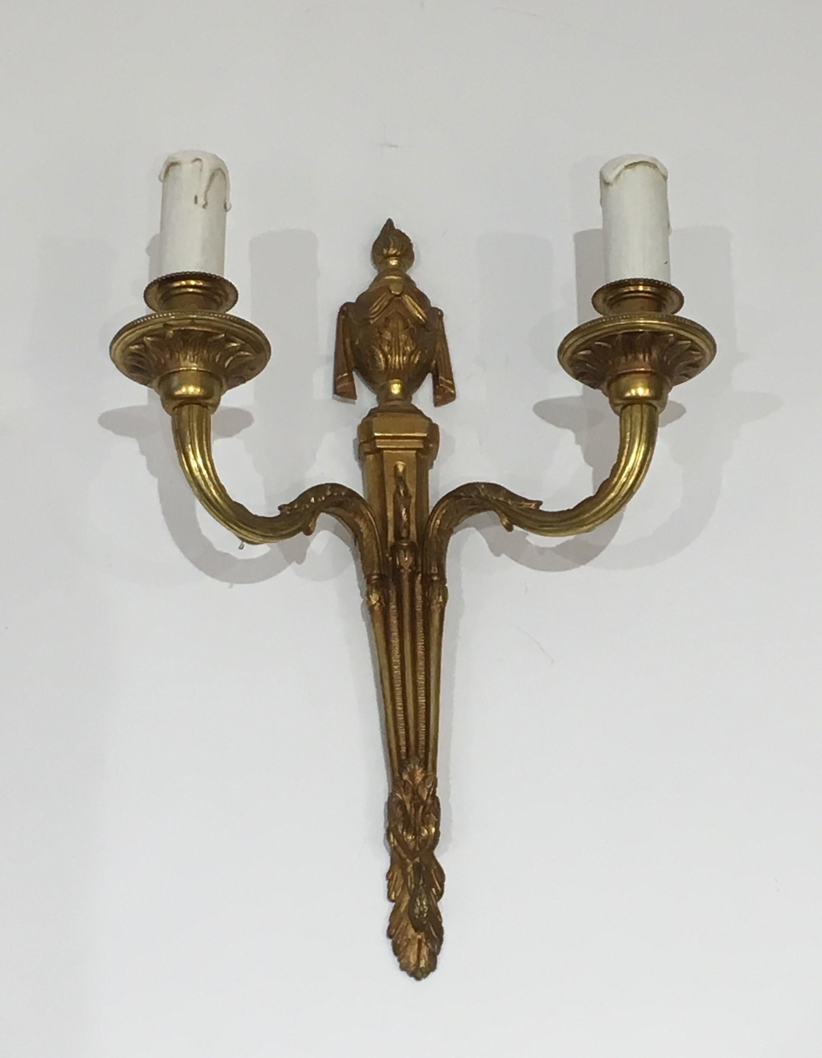 Pair of Louis the 16th Century Style Bronze Wall Sconces, French, circa 1940 For Sale 11