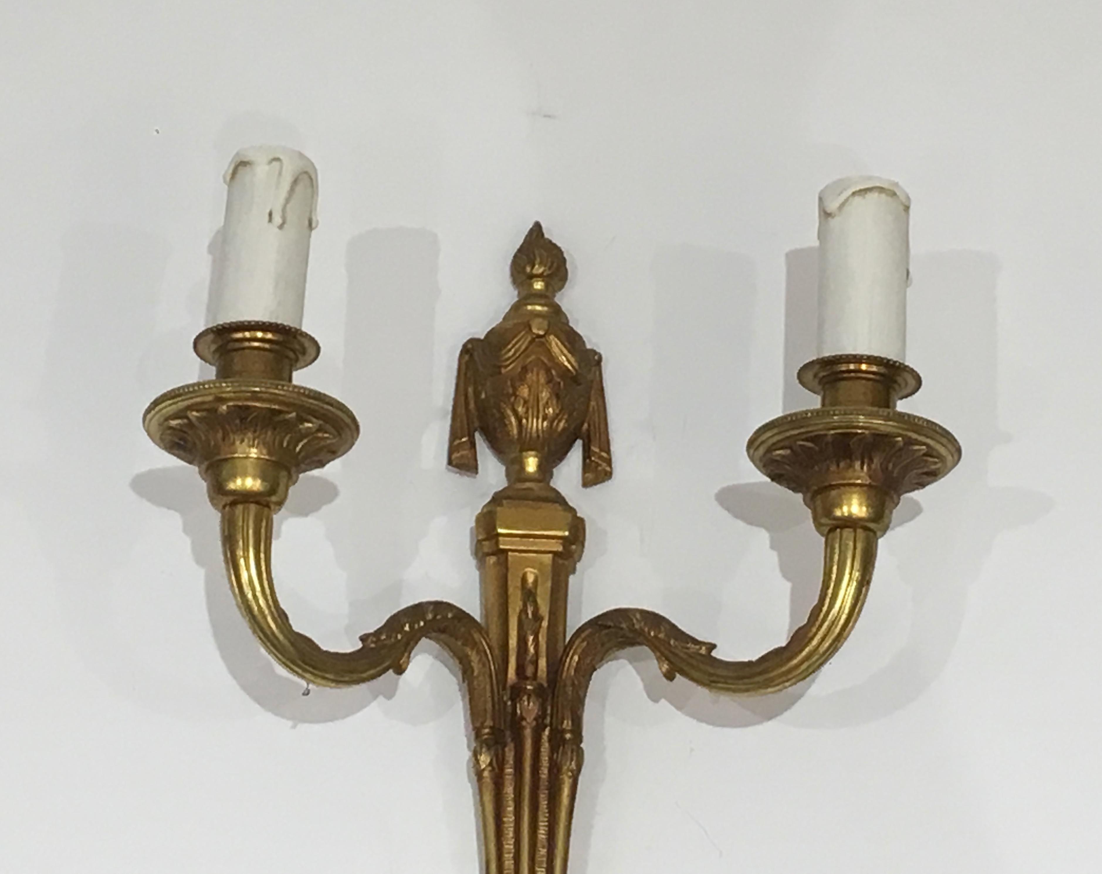 Pair of Louis the 16th Century Style Bronze Wall Sconces, French, circa 1940 For Sale 12