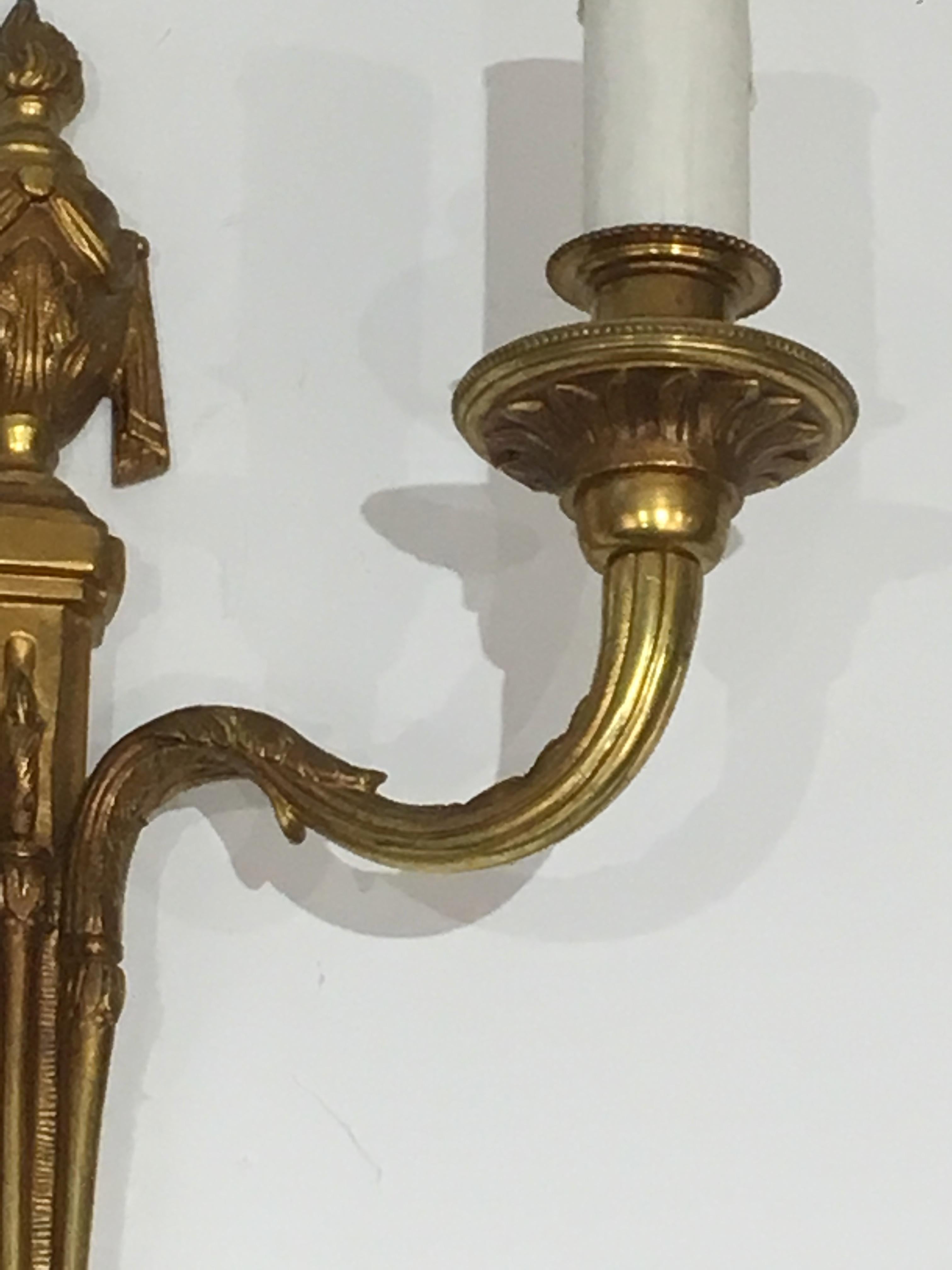 Pair of Louis the 16th Century Style Bronze Wall Sconces, French, circa 1940 For Sale 13