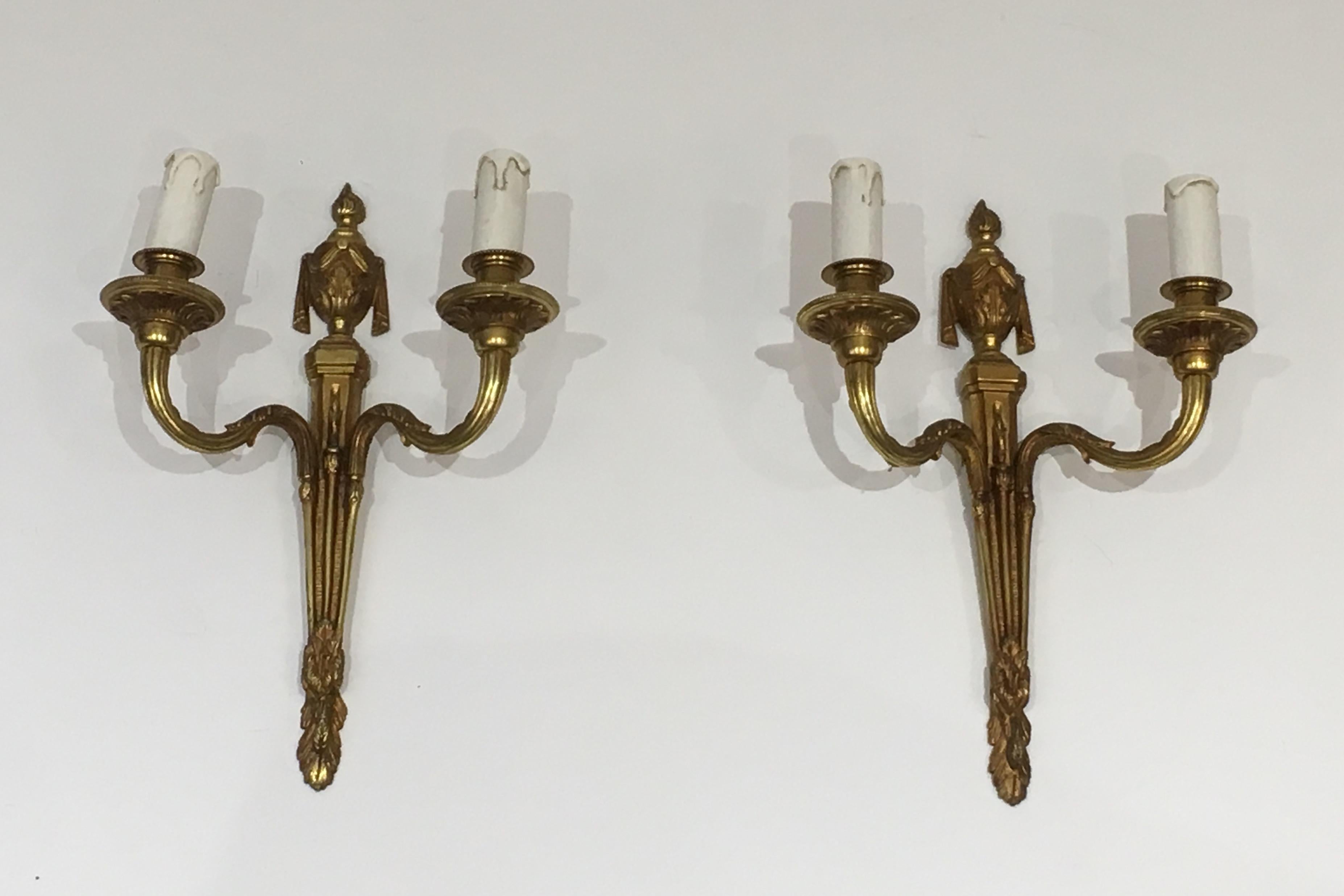 Pair of Louis the 16th Century Style Bronze Wall Sconces, French, circa 1940 For Sale 14