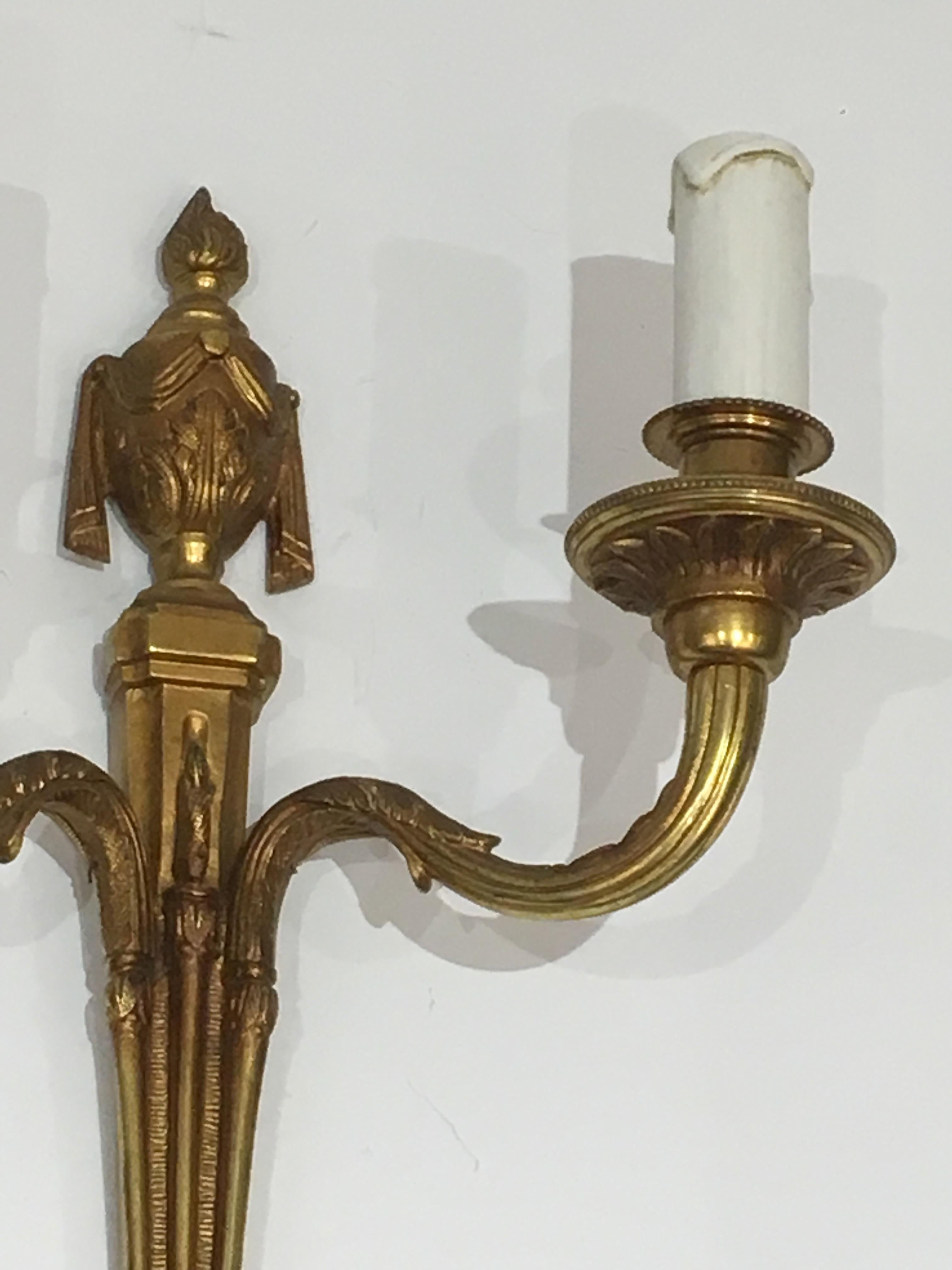 Pair of Louis the 16th Century Style Bronze Wall Sconces, French, circa 1940 For Sale 1