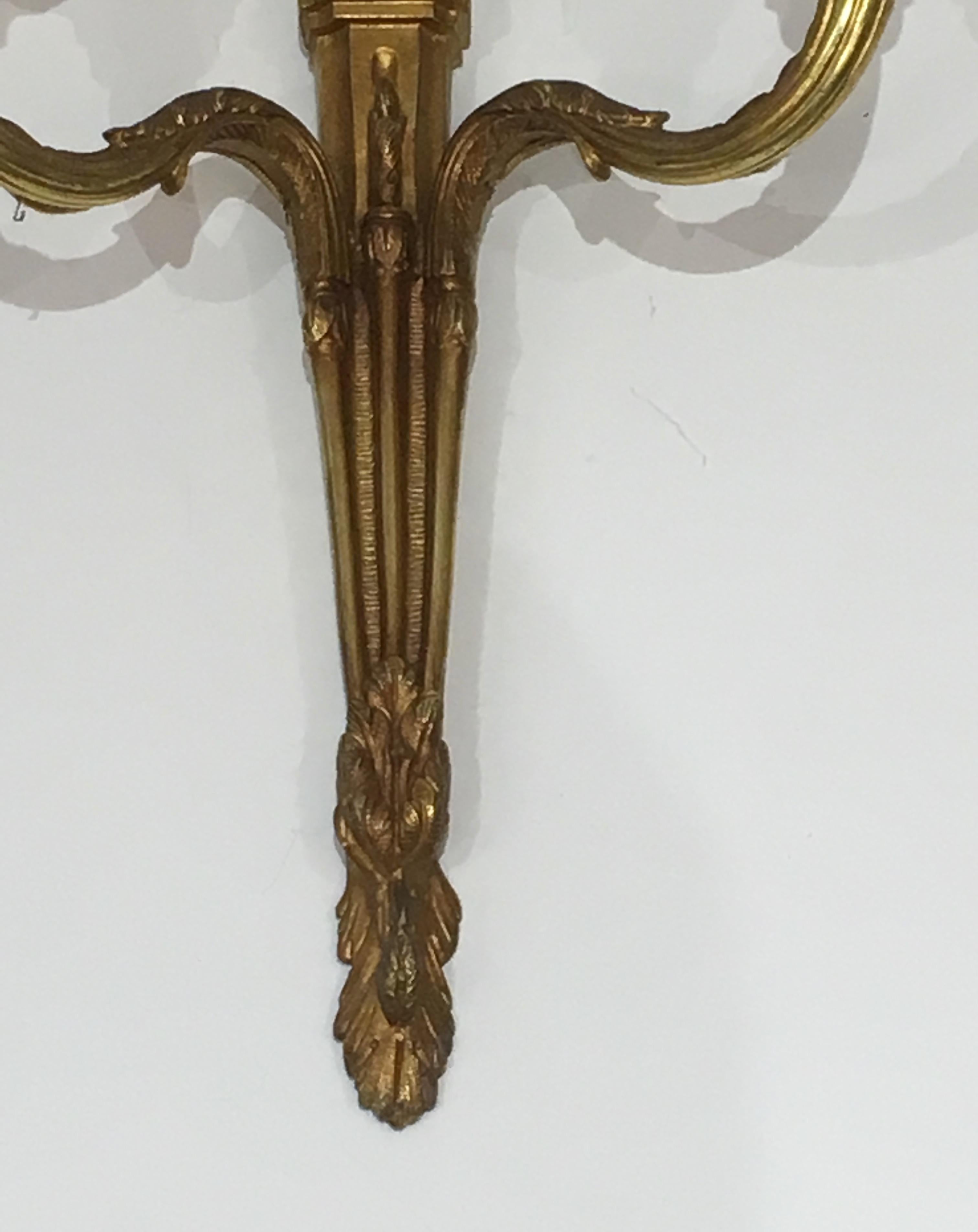 Pair of Louis the 16th Century Style Bronze Wall Sconces, French, circa 1940 For Sale 2