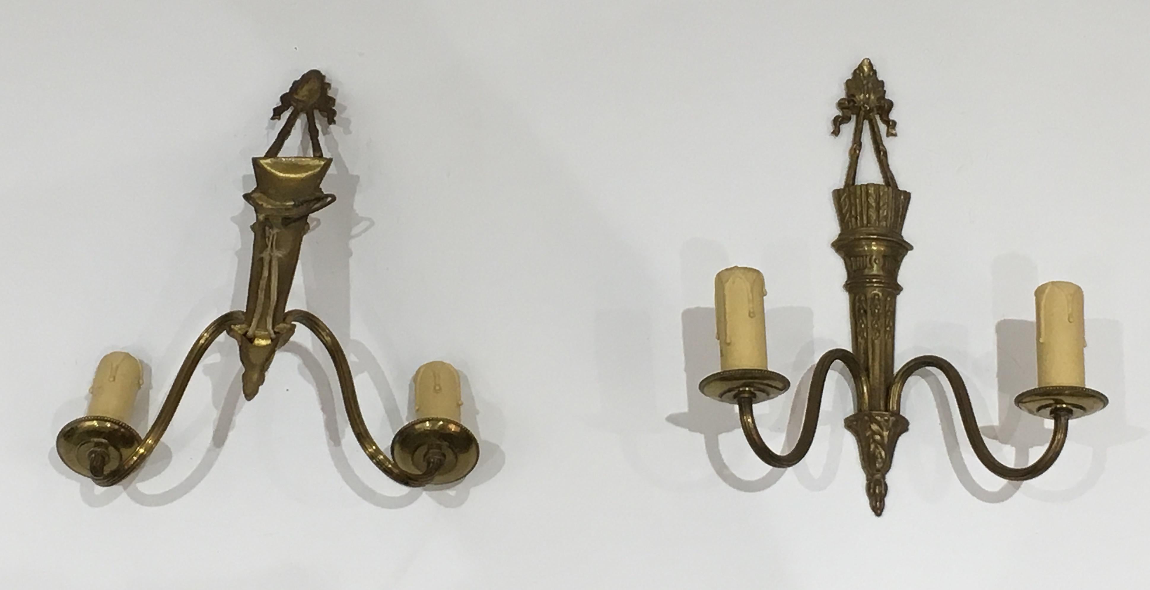 Pair of Louis The 16th Style Bronze Wall Sconces with Quiver and Ribbons For Sale 3