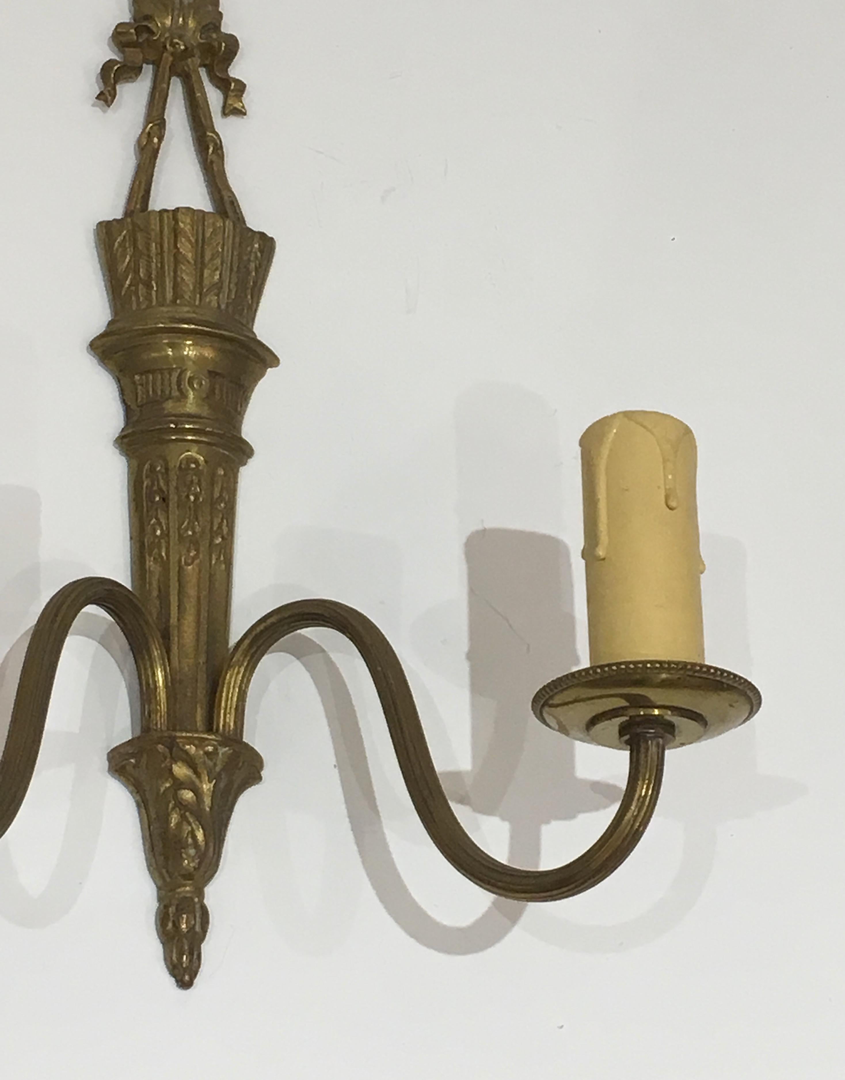 Pair of Louis The 16th Style Bronze Wall Sconces with Quiver and Ribbons For Sale 4