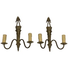 Pair of Louis The 16th Style Bronze Wall Sconces with Quiver and Ribbons