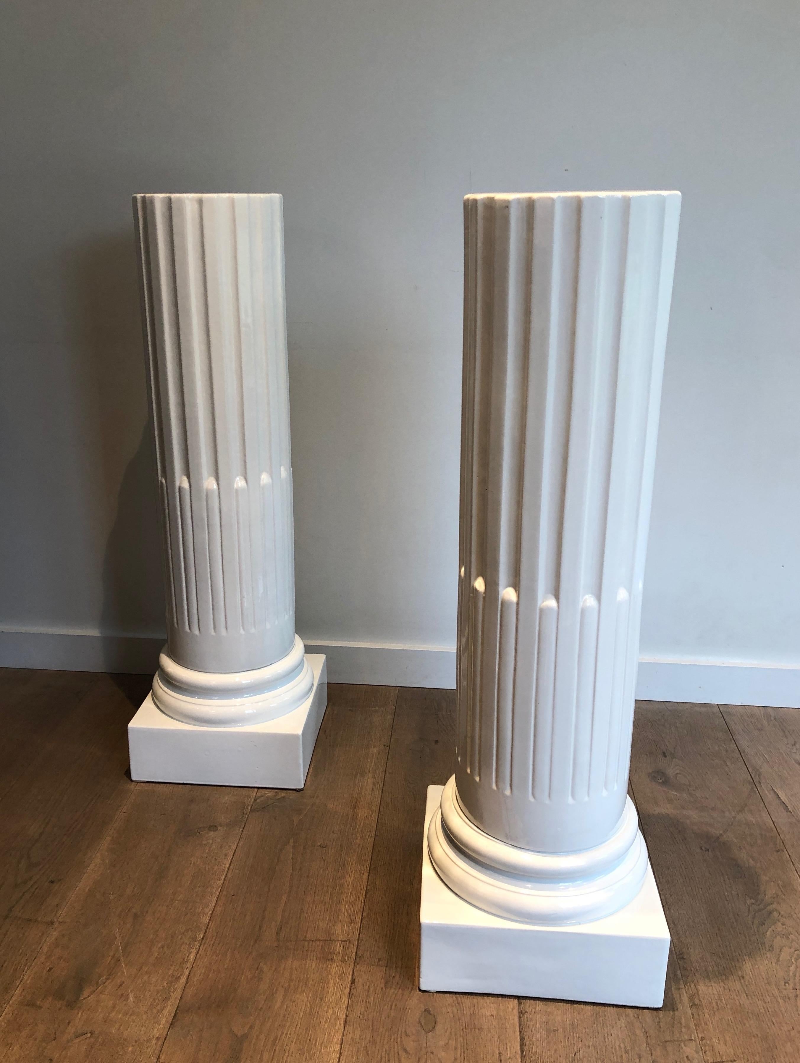 Neoclassical Pair of Louis the 16th Style White Ceramic Columns