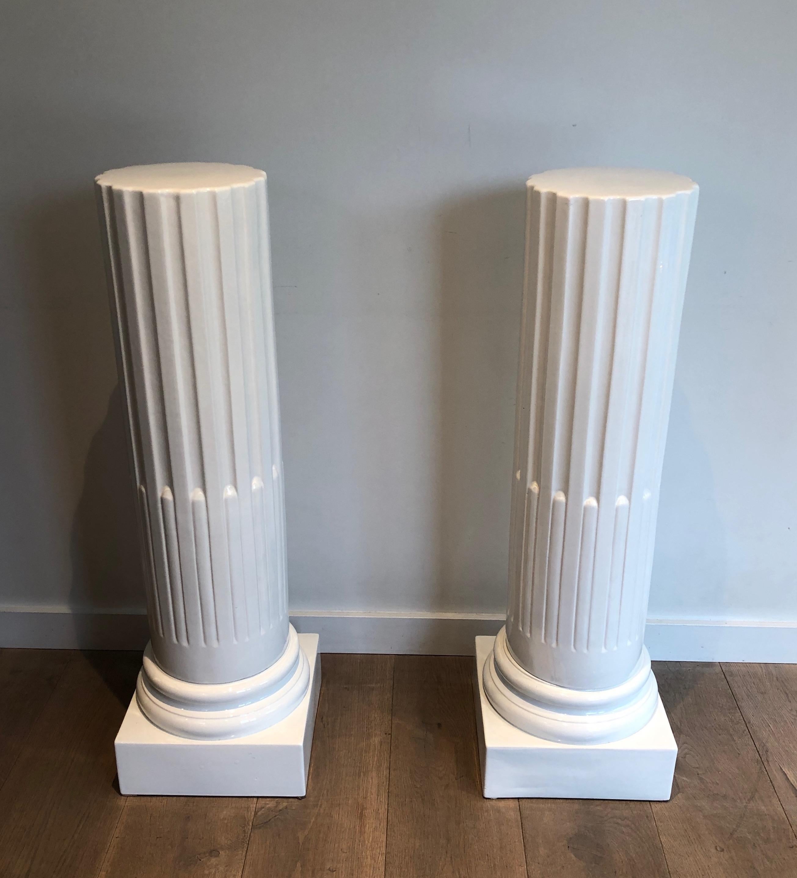 Pair of Louis the 16th Style White Ceramic Columns 3