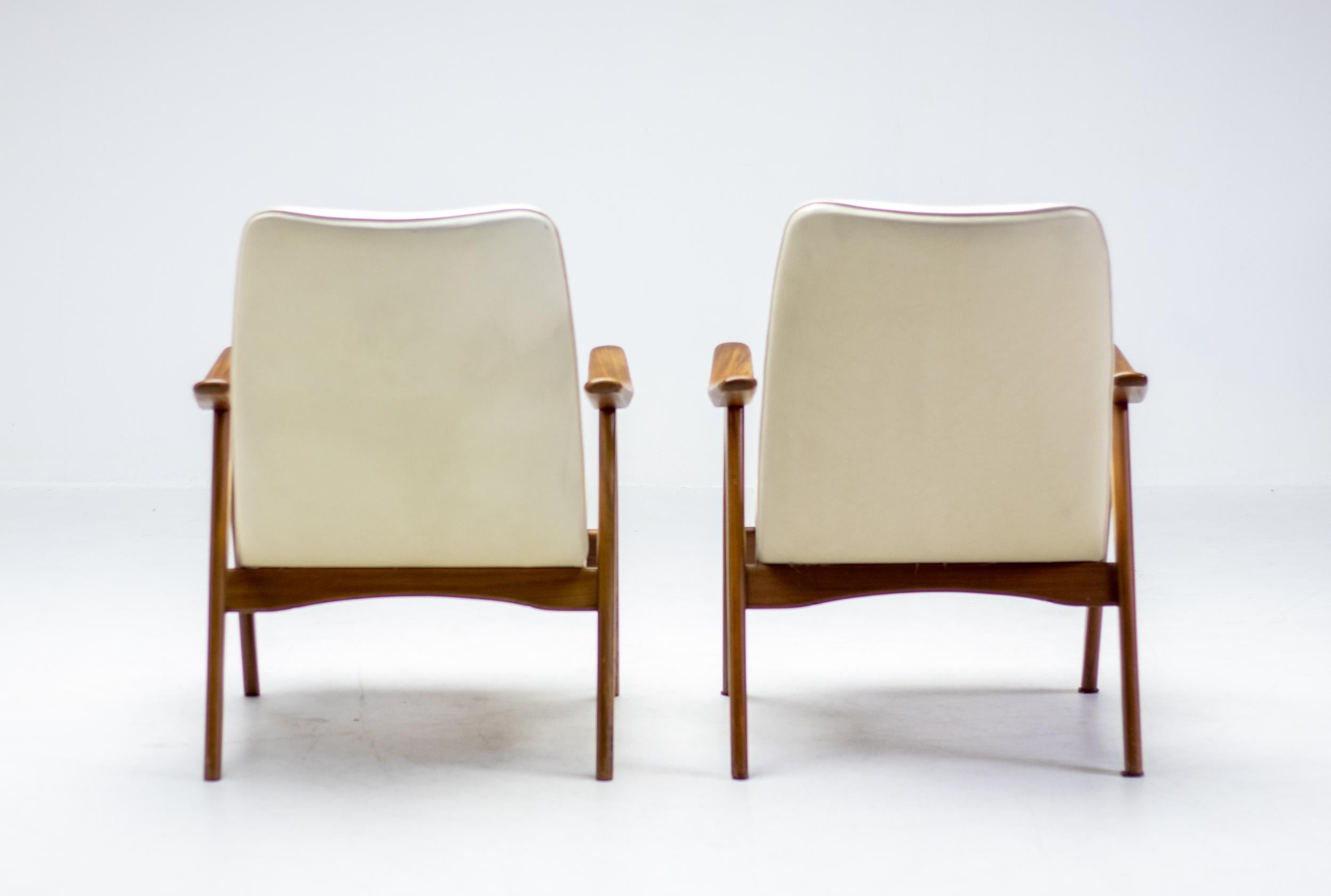 Naugahyde Pair of Louis Van Teeffelen Walnut Lounge Chairs For Sale