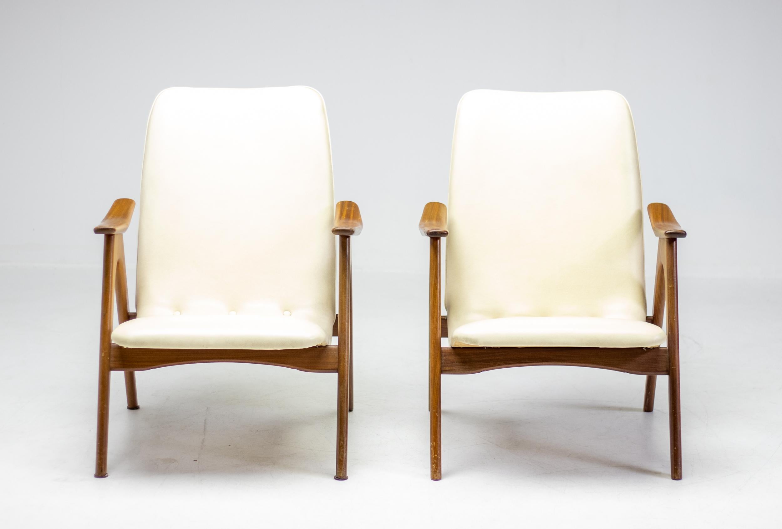Pair of Louis Van Teeffelen Walnut Lounge Chairs For Sale 2