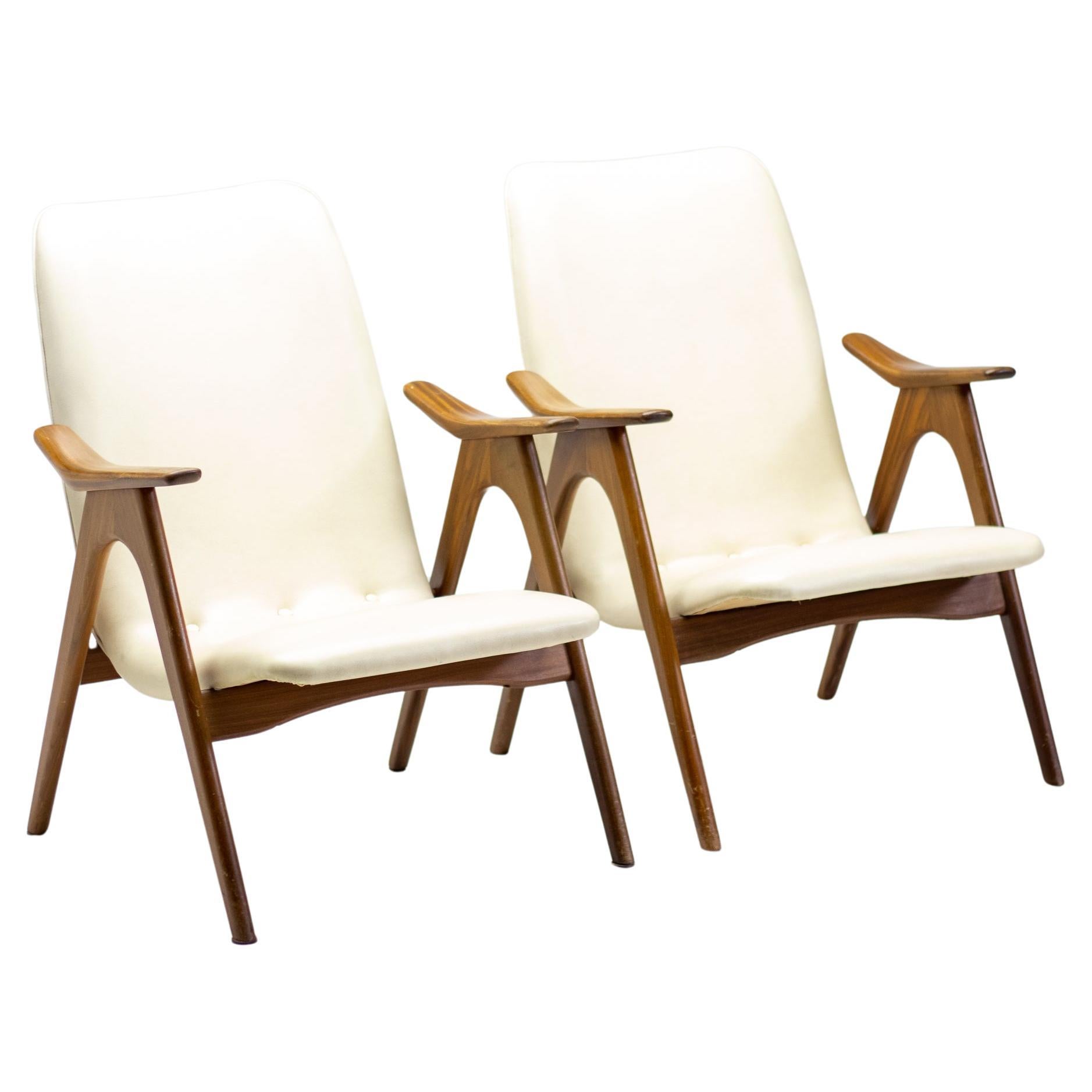 Pair of Louis Van Teeffelen Walnut Lounge Chairs For Sale