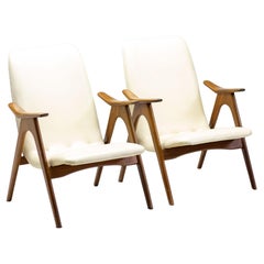 Retro Pair of Louis Van Teeffelen Walnut Lounge Chairs