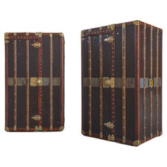 Antique Pair of Louis Vuitton LV Monogram Wardrobe Trunks, circa 1929