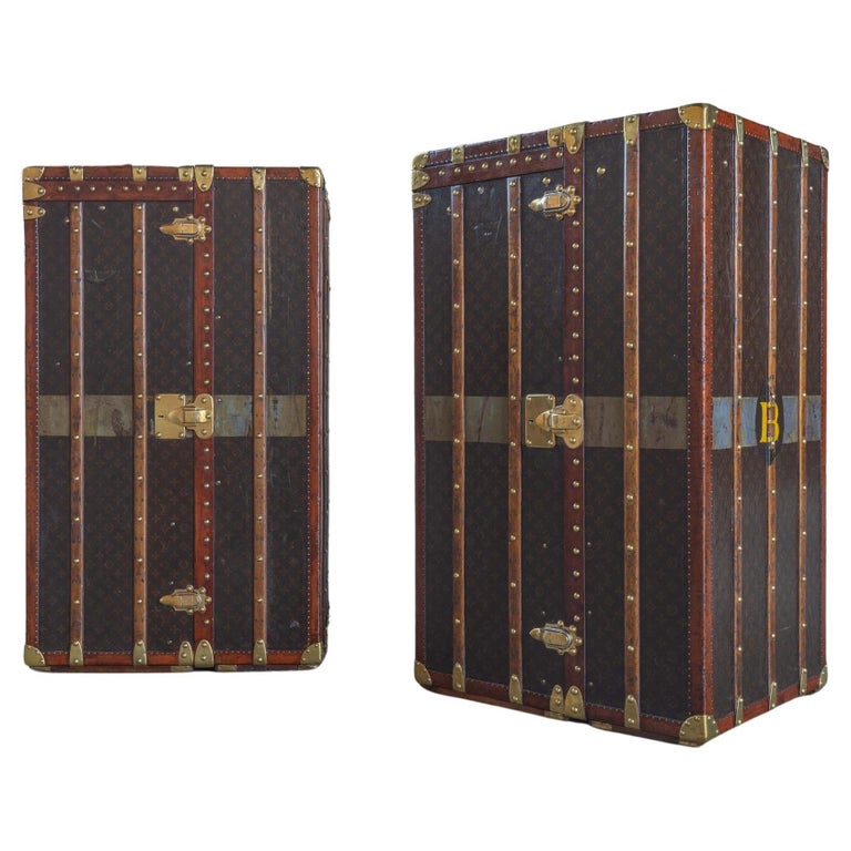 1920's Louis Vuitton Stenciled Canvas and Brass Fittings Wardrobe