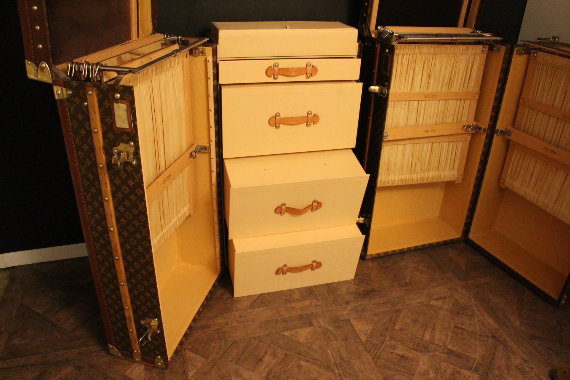 Pair of Louis Vuitton Trunks, Pair of Louis Vuitton Steamer Trunks, LV Wardrobes 9