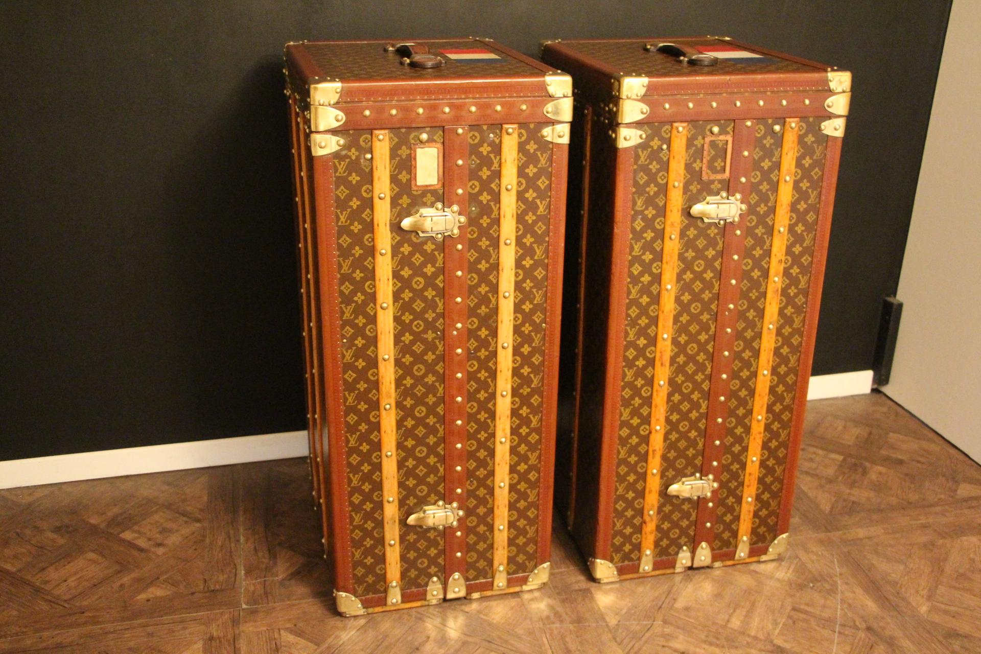 Art Deco Pair of Louis Vuitton Trunks, Pair of Louis Vuitton Steamer Trunks, LV Wardrobes