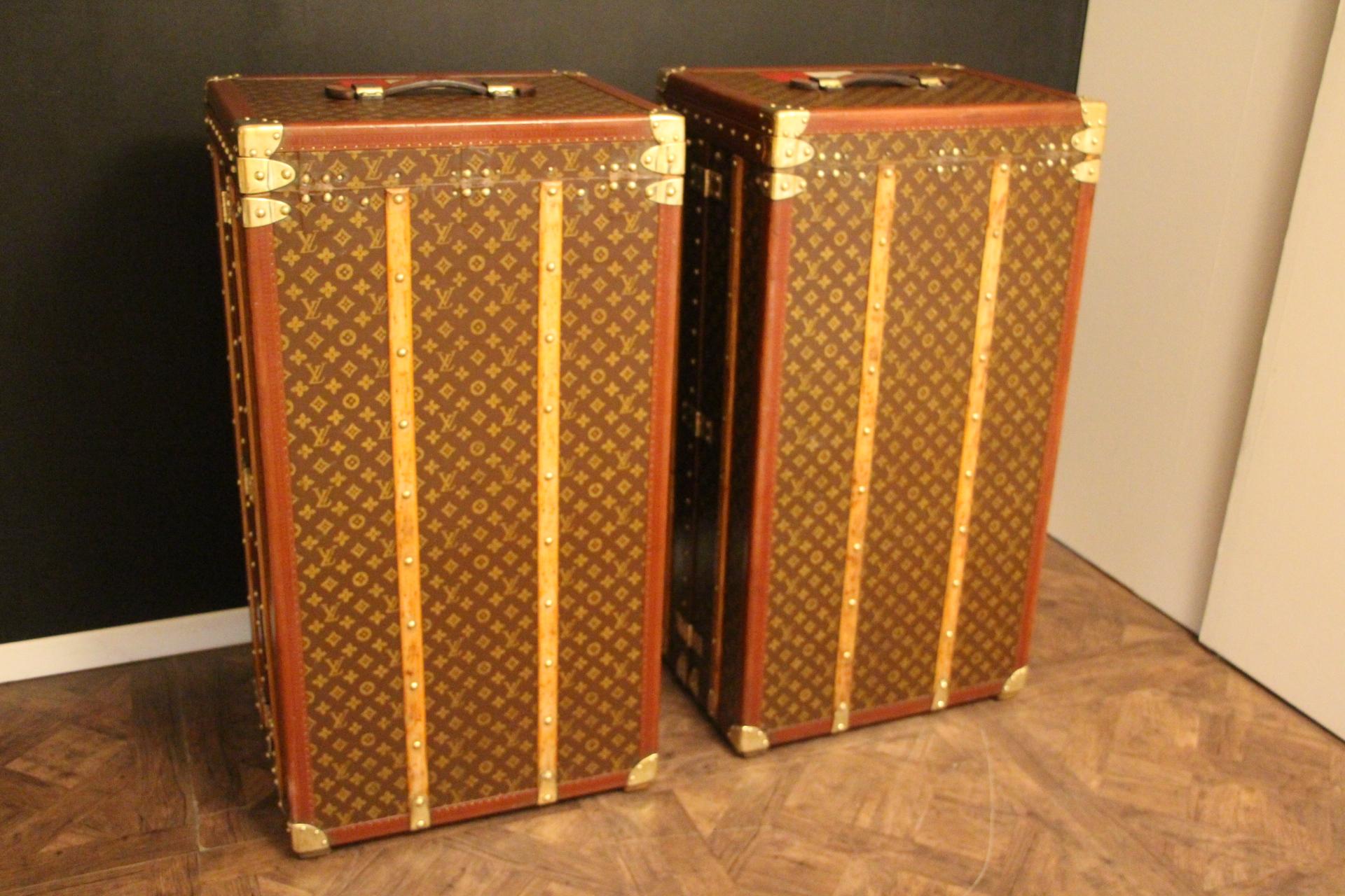 French Pair of Louis Vuitton Trunks, Pair of Louis Vuitton Steamer Trunks, LV Wardrobes