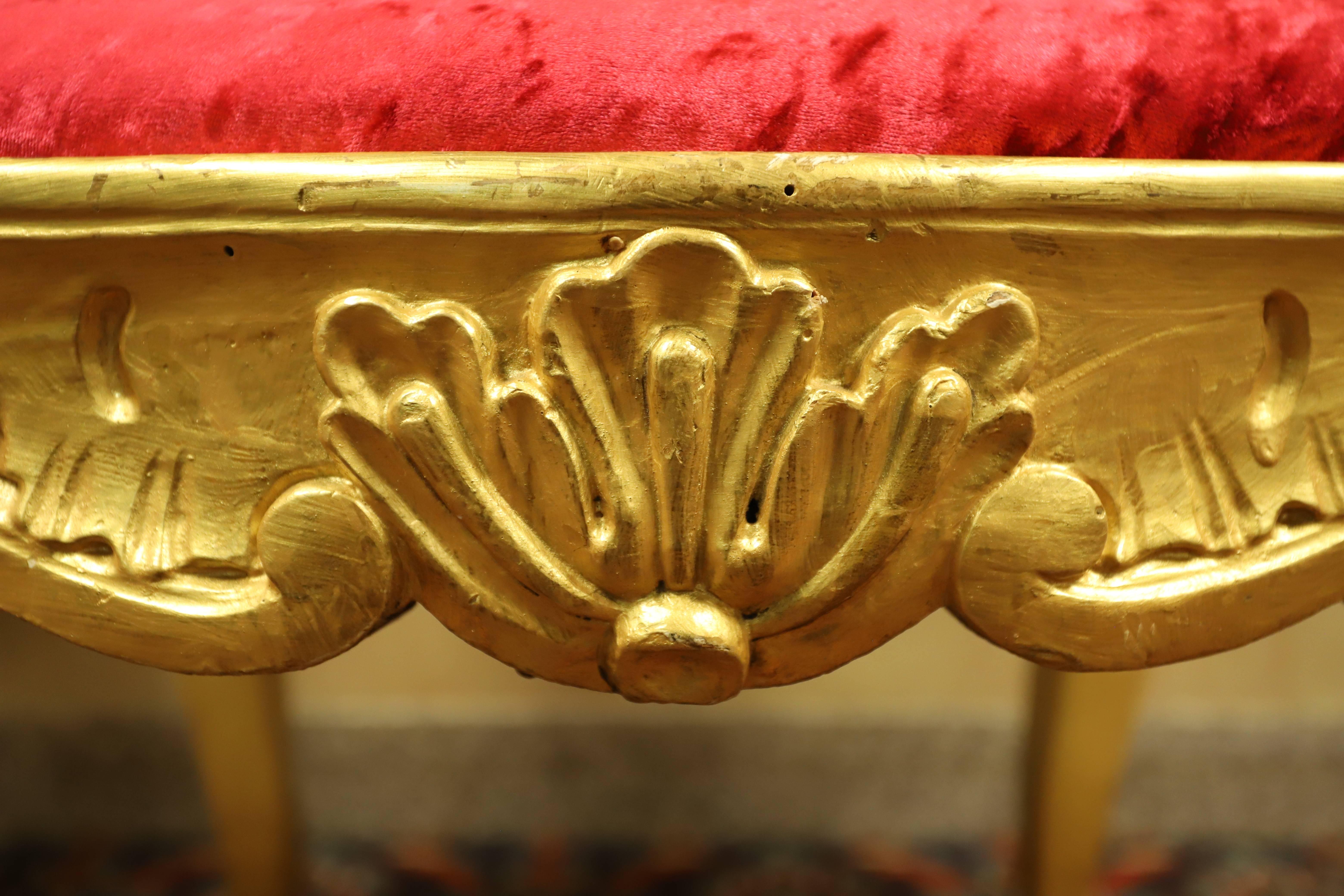 Pair Antique French Louis XV Style Giltwood Armchairs For Sale 1