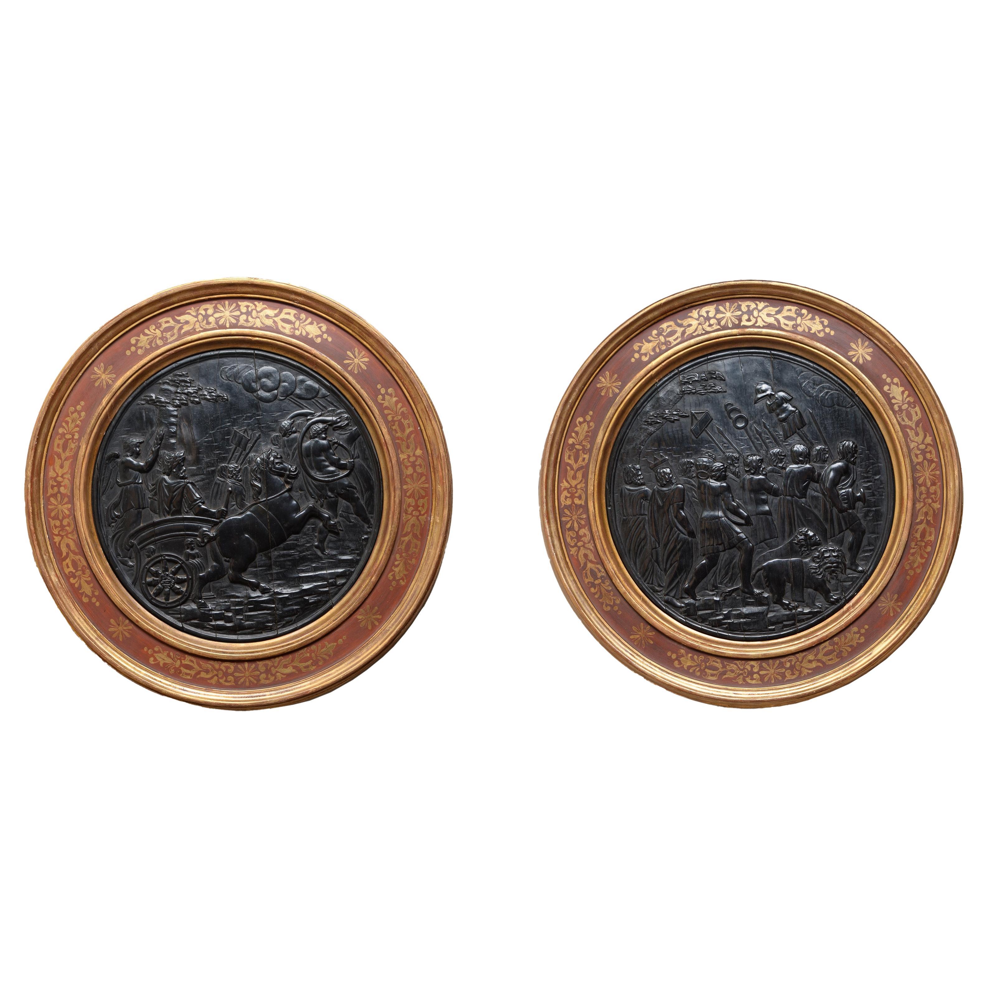 Pair of Louis XIII Ebony Carved Tondos For Sale
