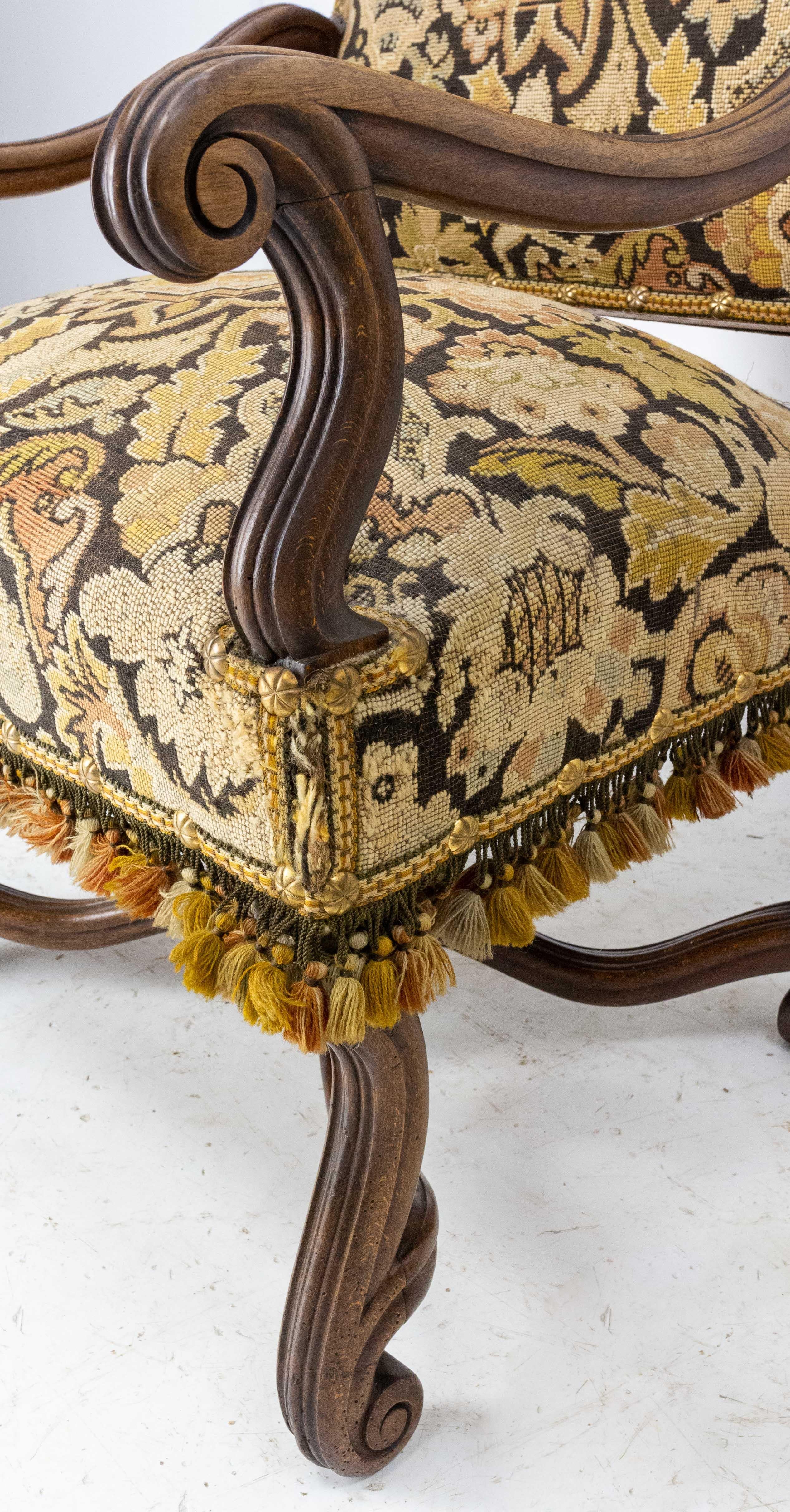 Pair of Louis XIII Revival Open Armchairs French, Late 19th Century to Recover For Sale 5