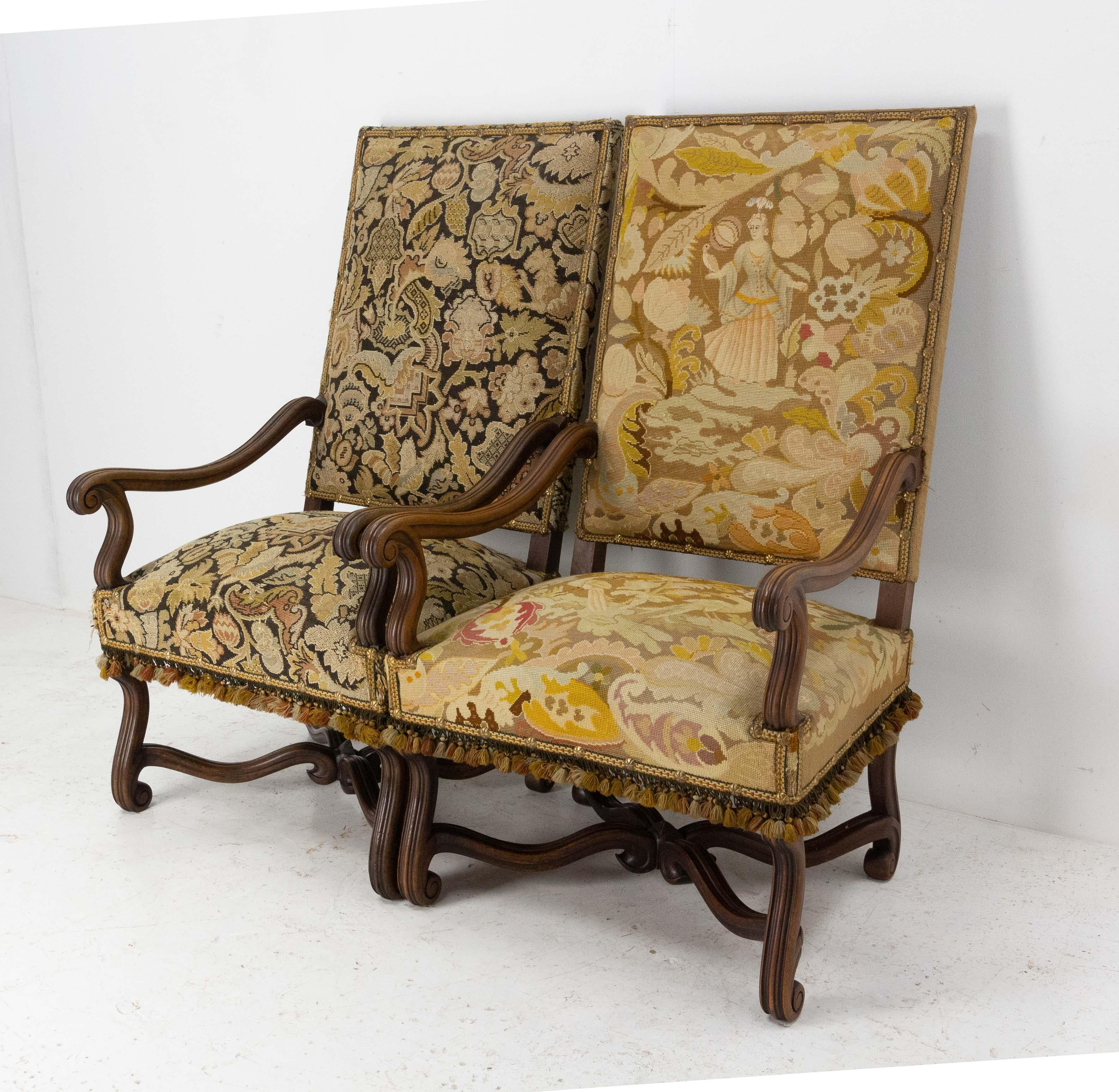 Louis XIV Paire de fauteuils ouverts de style néo- Louis XIII français, fin du 19ème siècle à recouvrir en vente
