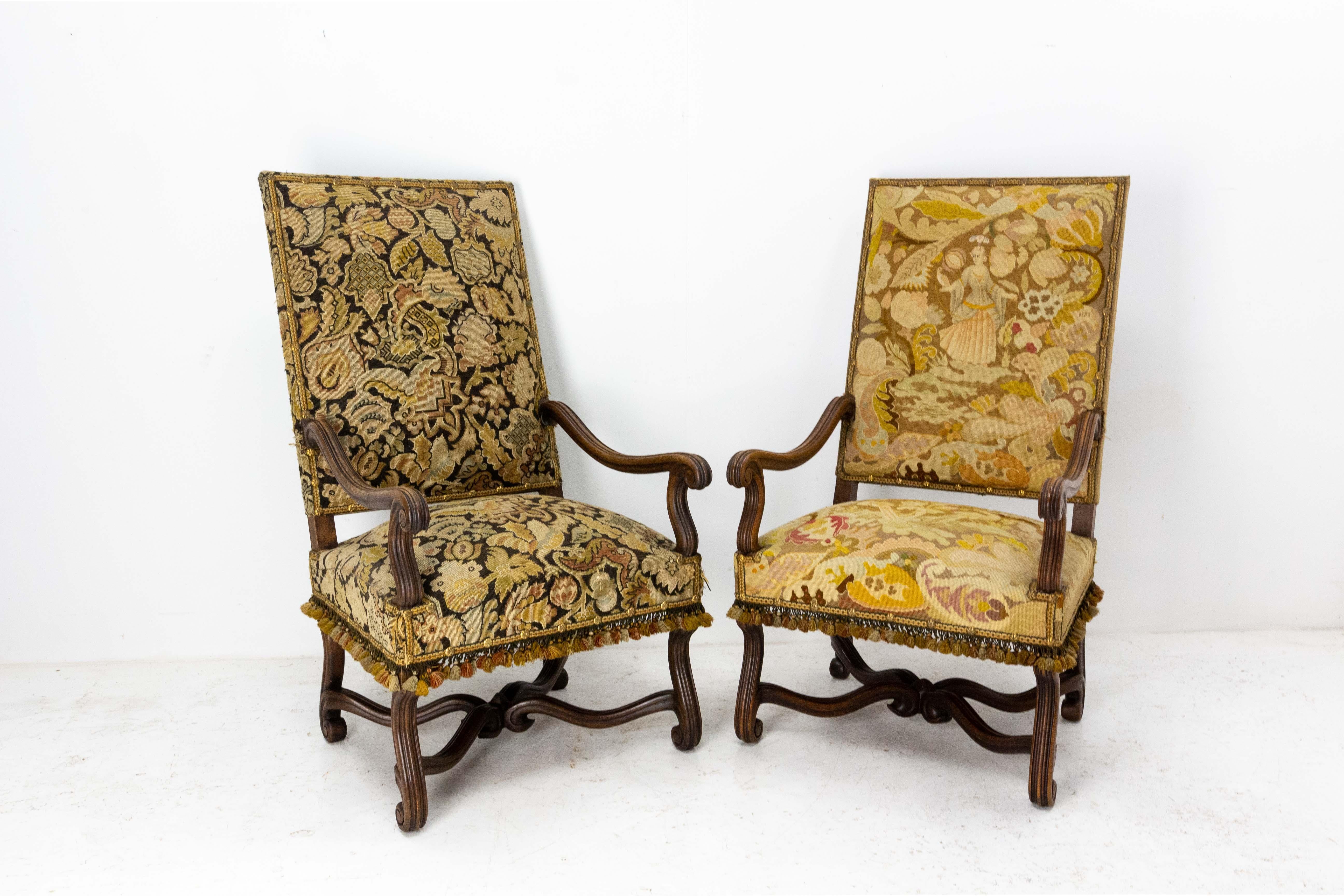 Fabric Pair of Louis XIII Revival Open Armchairs French, Late 19th Century to Recover For Sale