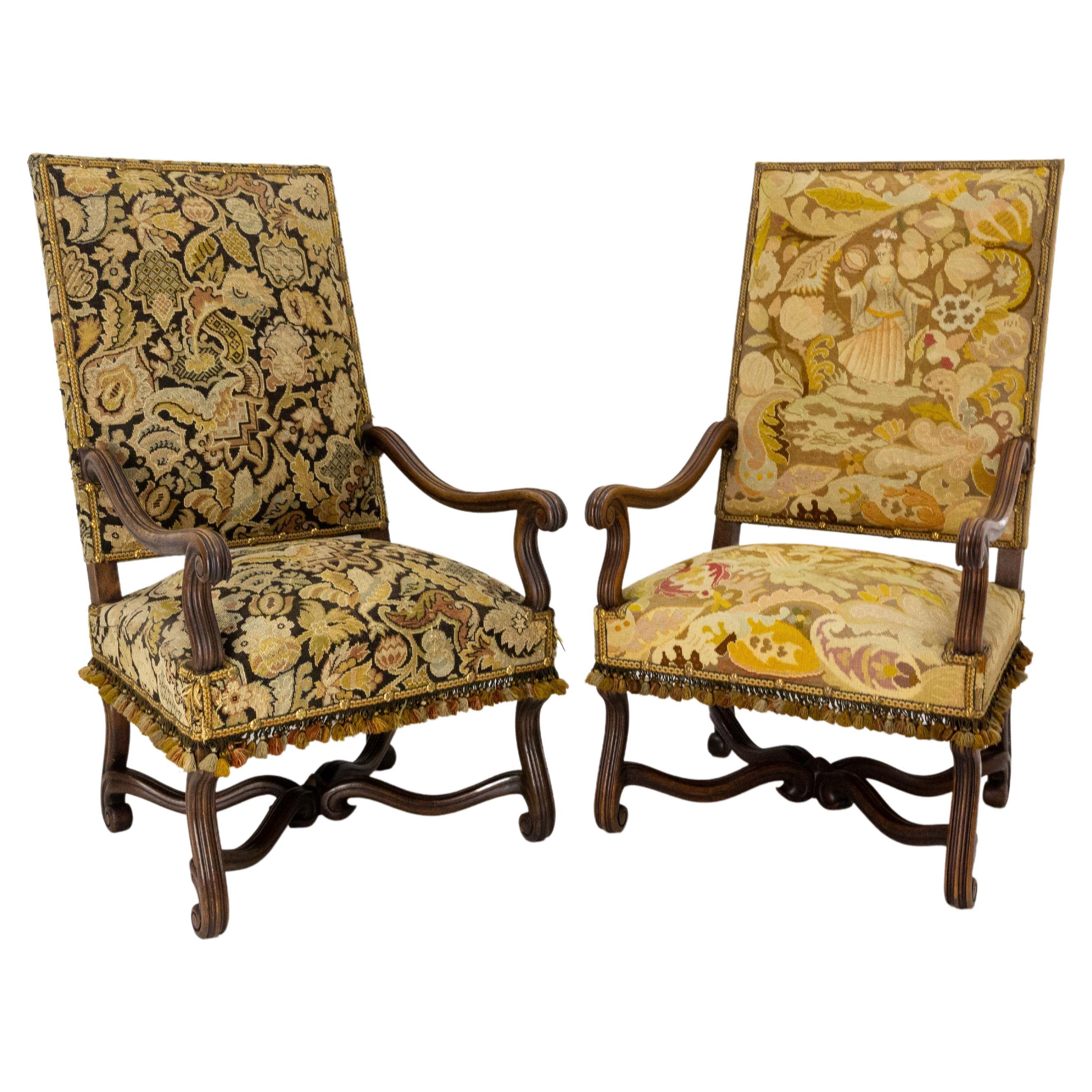 Pair of Louis XIII Revival Open Armchairs French, Late 19th Century to Recover