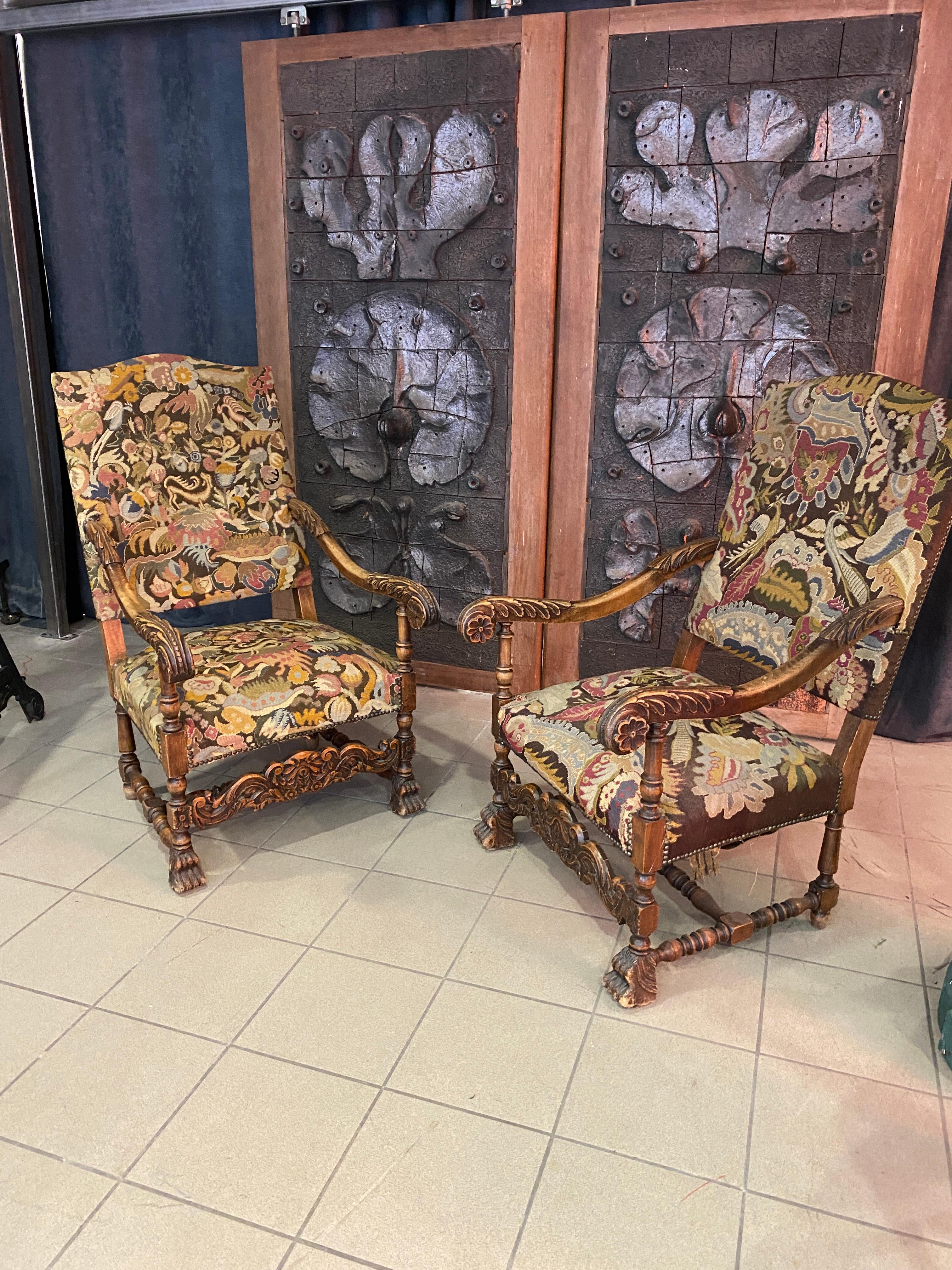 two Louis XIII Style Armchairs, circa 1900 For Sale 6