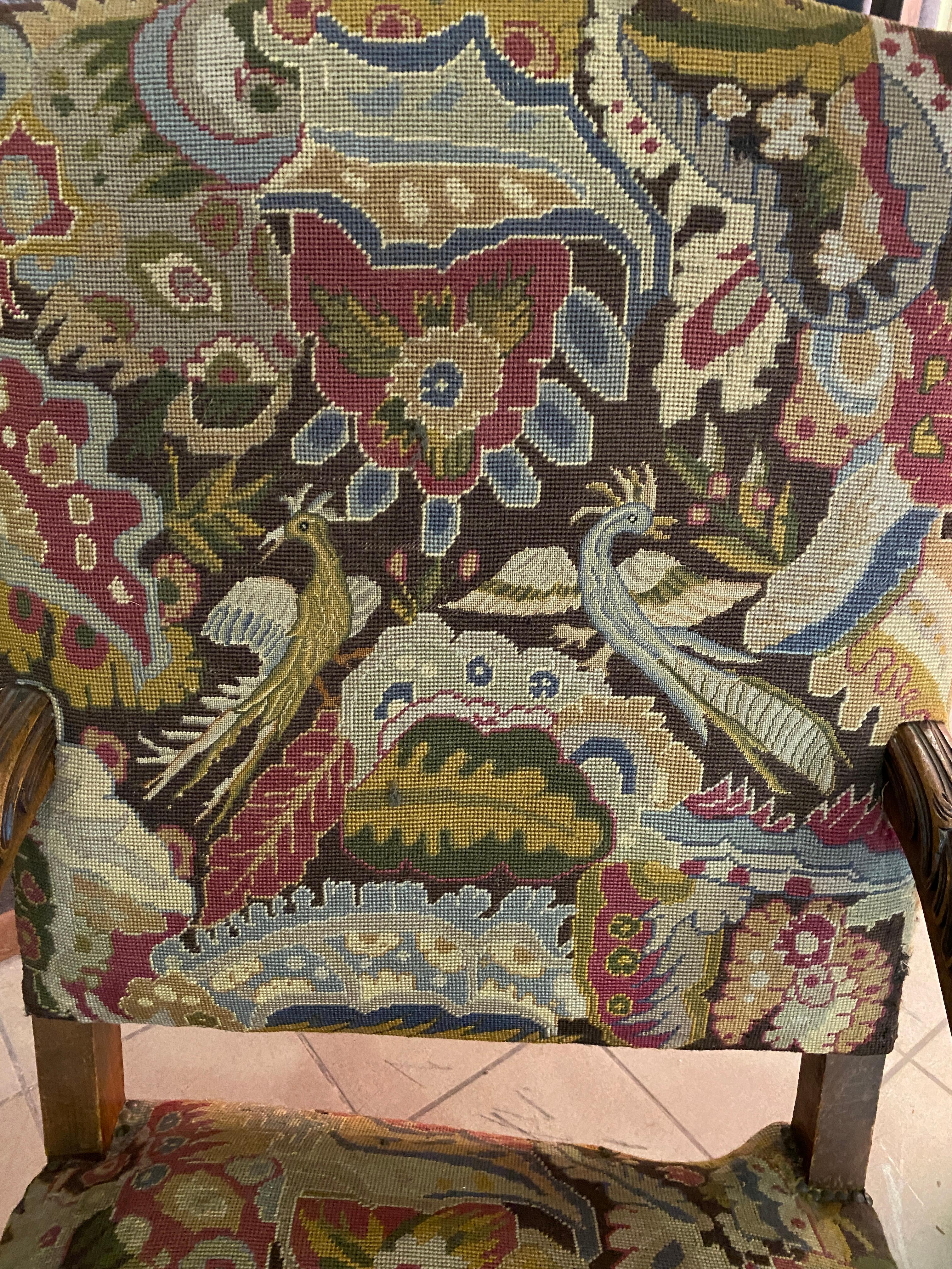 Tapestry two Louis XIII Style Armchairs, circa 1900 For Sale
