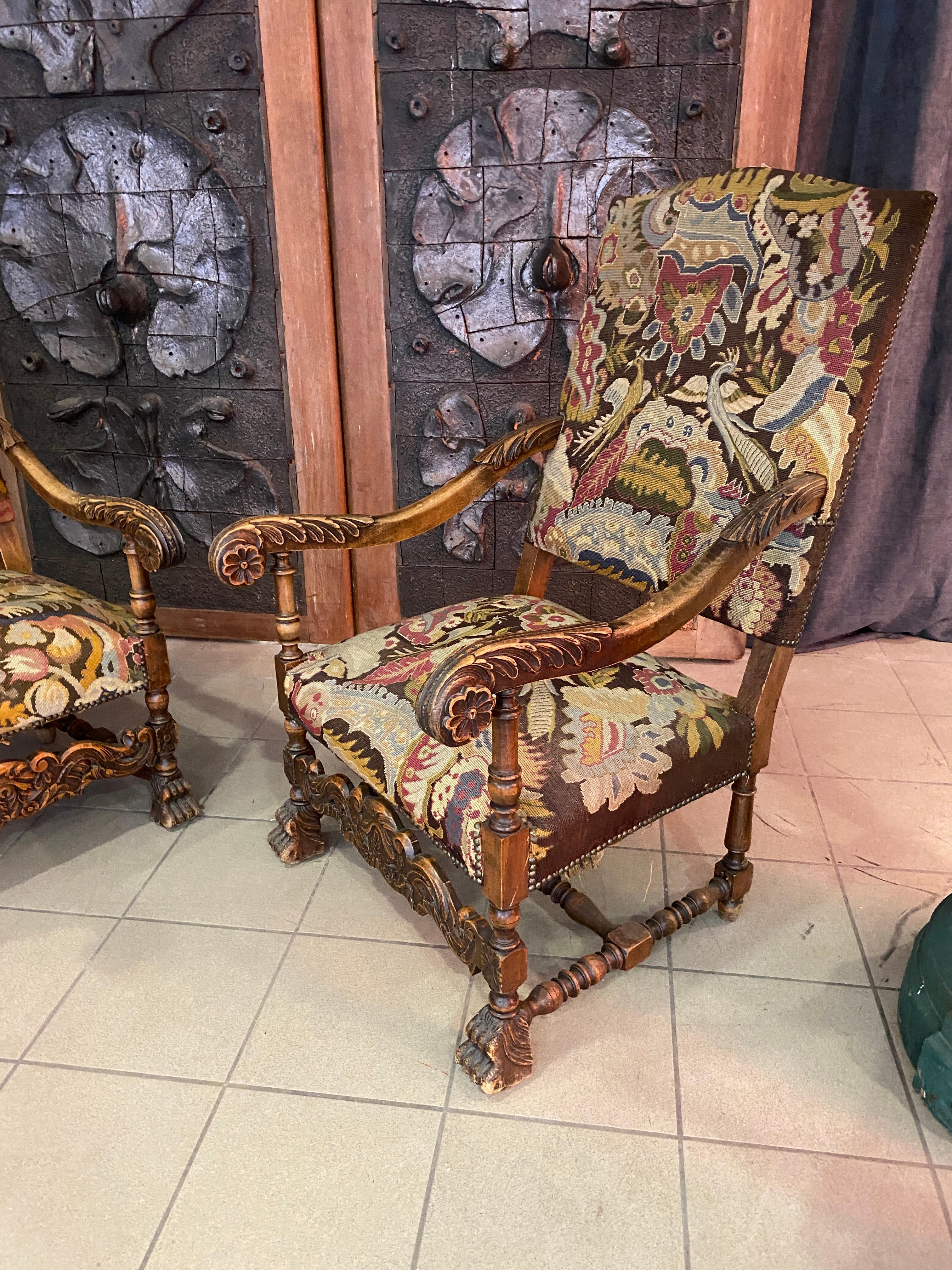 two Louis XIII Style Armchairs, circa 1900 For Sale 3