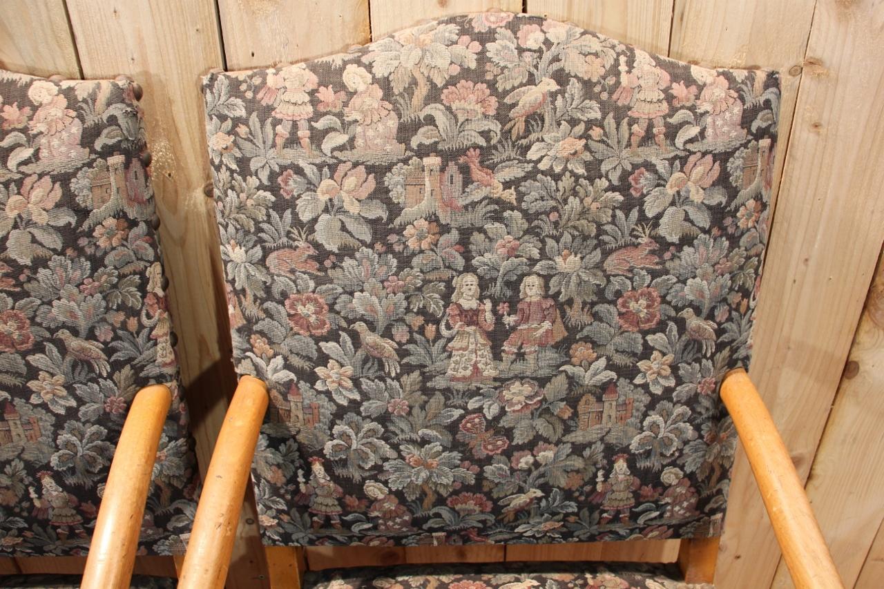 Paar Sessel im Louis XIII-Stil aus Schafsknochen, Nadelspitze und Wandteppich (Louis XIII.) im Angebot
