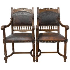 Pair of Louis XIII Style Armchairs, Late 19th Century