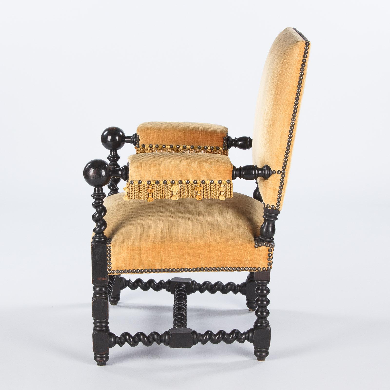 Pair of Louis XIII Style Ebonized Wood and Upholstered Armchairs, 1870s 9