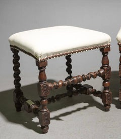 Pair of Louis XIII Style French Twist Oak Stools