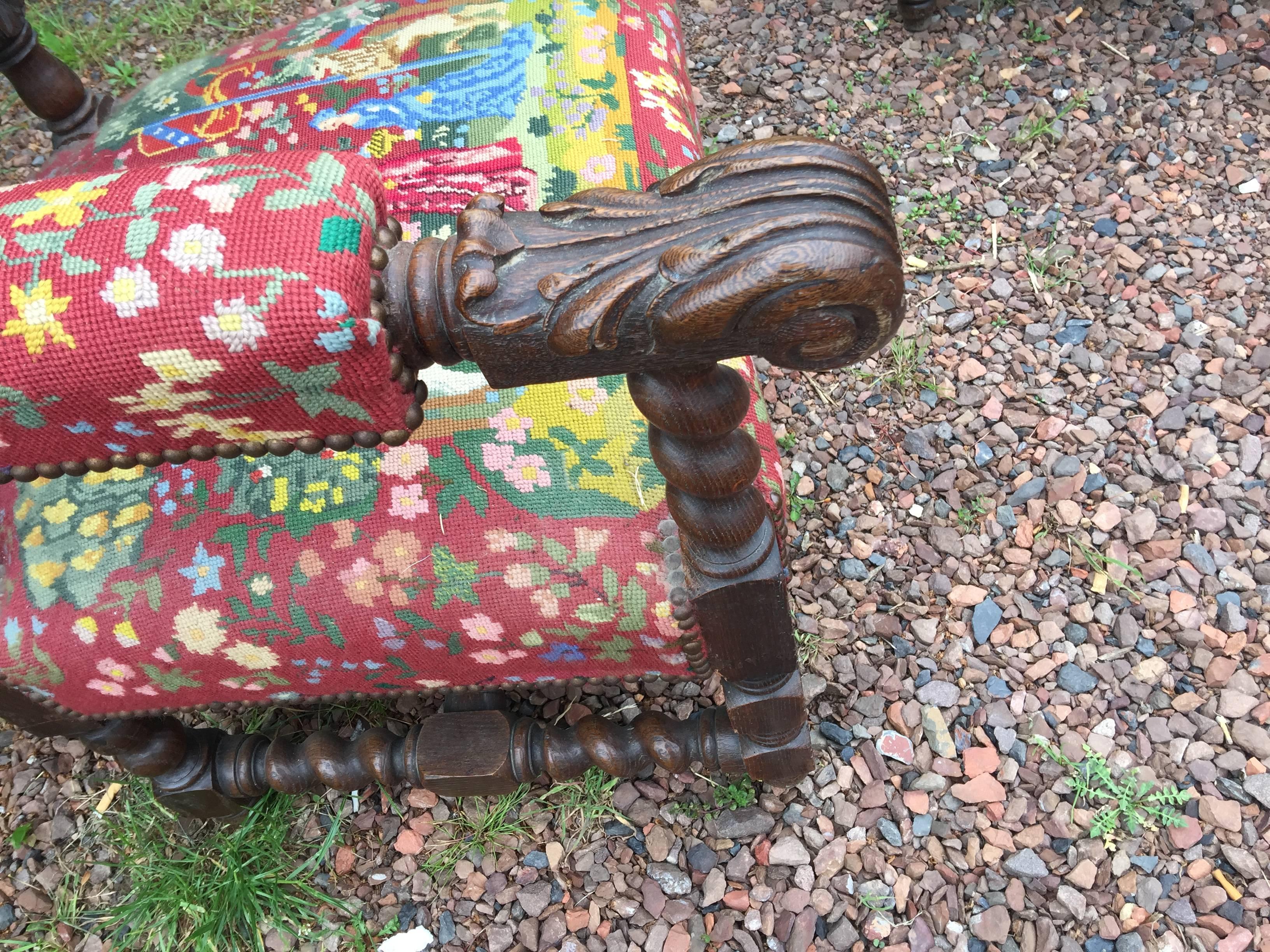 Early 20th Century two Louis XIII Style Oak Armchairs, circa 1900 For Sale