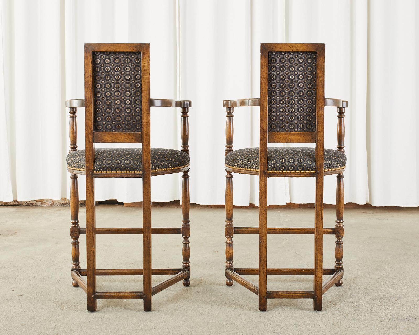 Pair of Louis XIII Style Walnut Barstools by Dennis & Leen 6