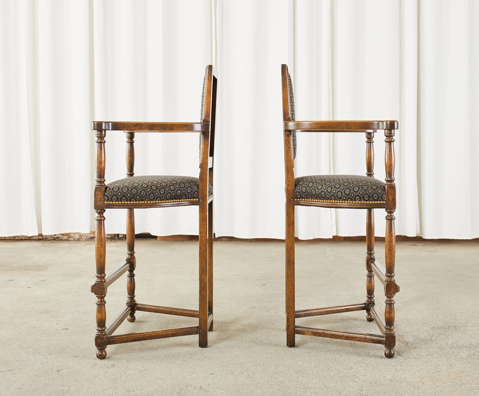 Pair of Louis XIII Style Walnut Barstools by Dennis & Leen In Good Condition In Rio Vista, CA