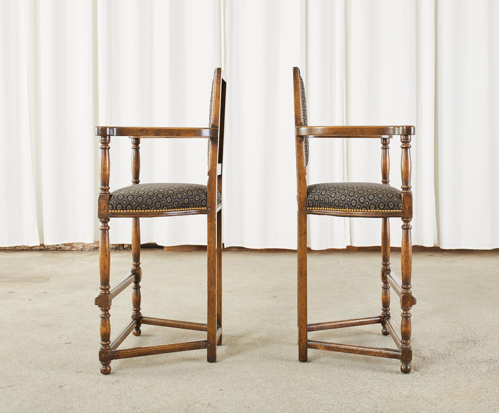 Pair of Louis XIII Style Walnut Barstools by Dennis & Leen In Good Condition For Sale In Rio Vista, CA