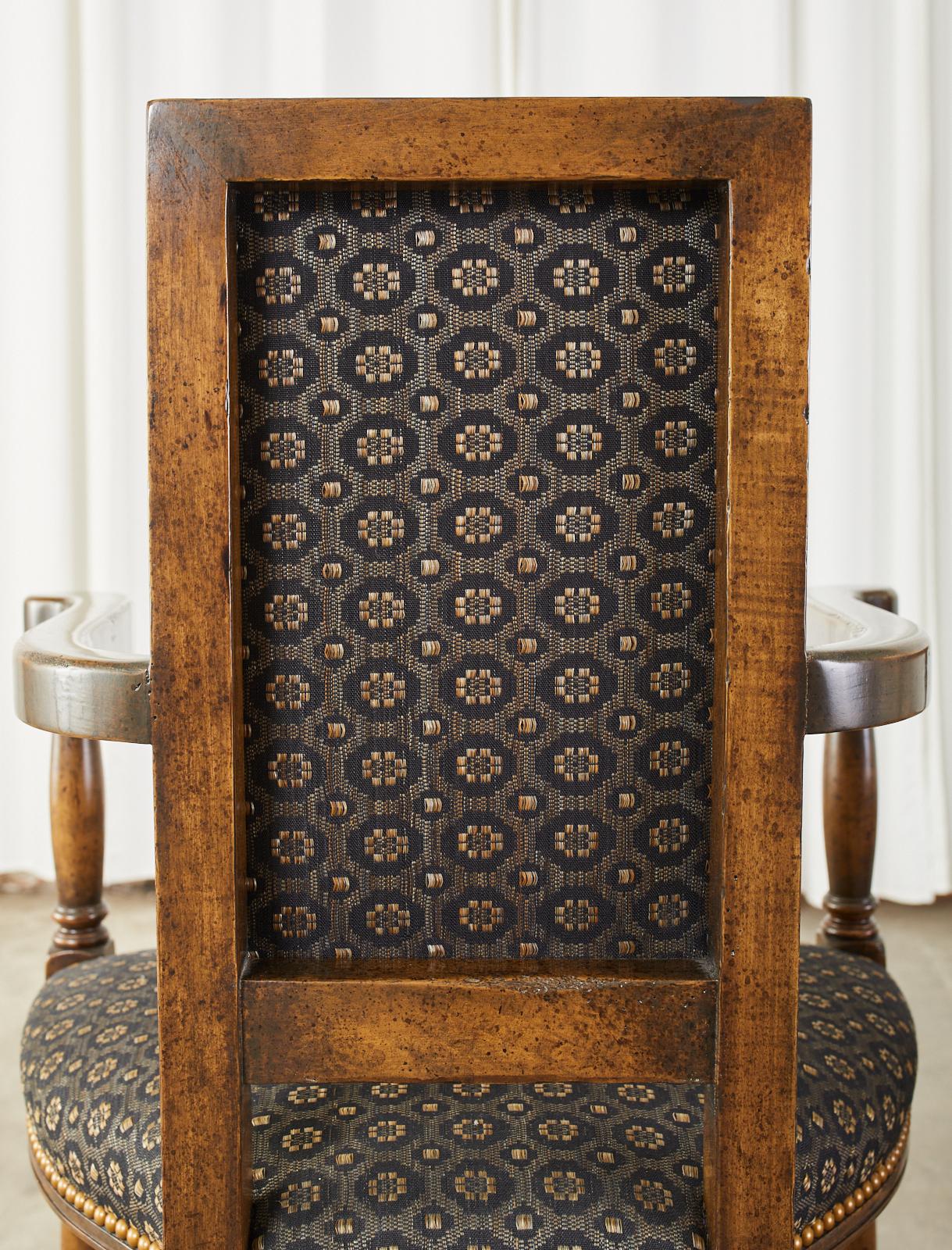 Brass Pair of Louis XIII Style Walnut Barstools by Dennis & Leen For Sale