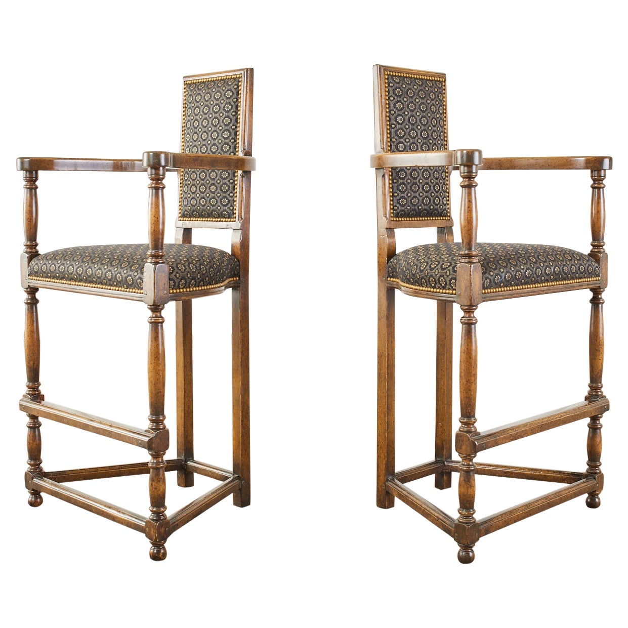 Pair of Louis XIII Style Walnut Barstools by Dennis & Leen
