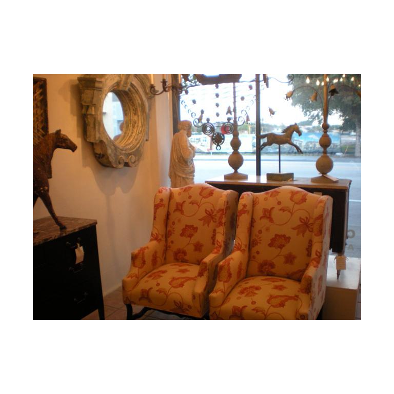 20th Century Pair of Louis XIII Style Wing Chairs with New Upholstery For Sale