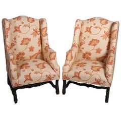 Pair of Louis XIII Style Wing Chairs with New Upholstery
